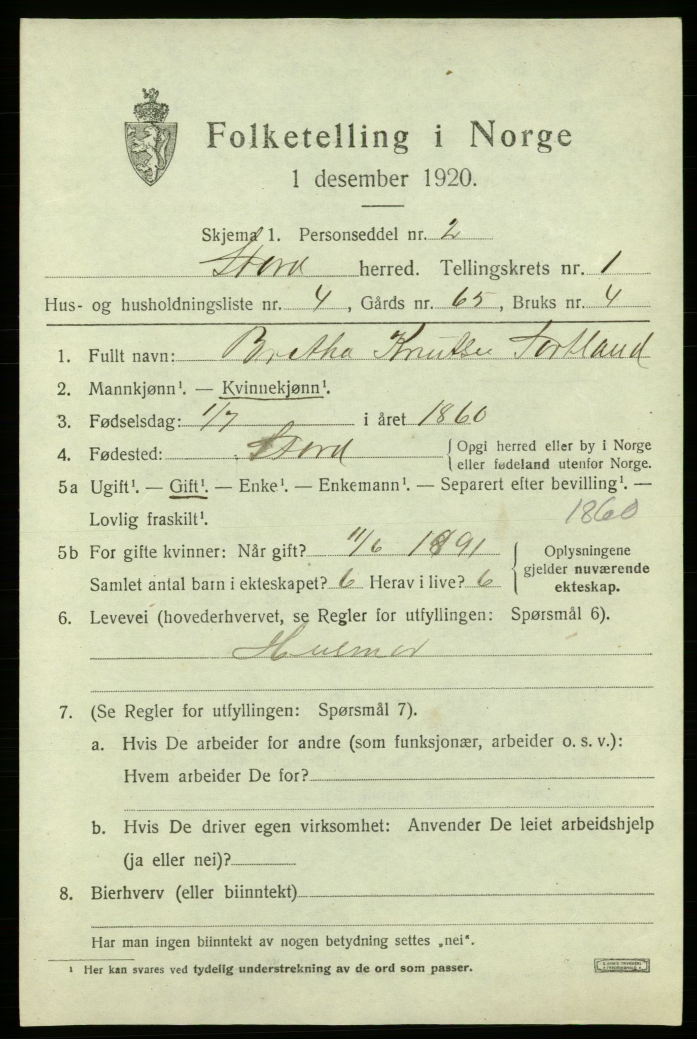 SAB, 1920 census for Stord, 1920, p. 1263