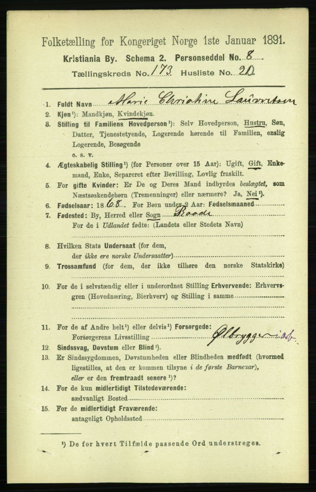 RA, 1891 census for 0301 Kristiania, 1891, p. 103761