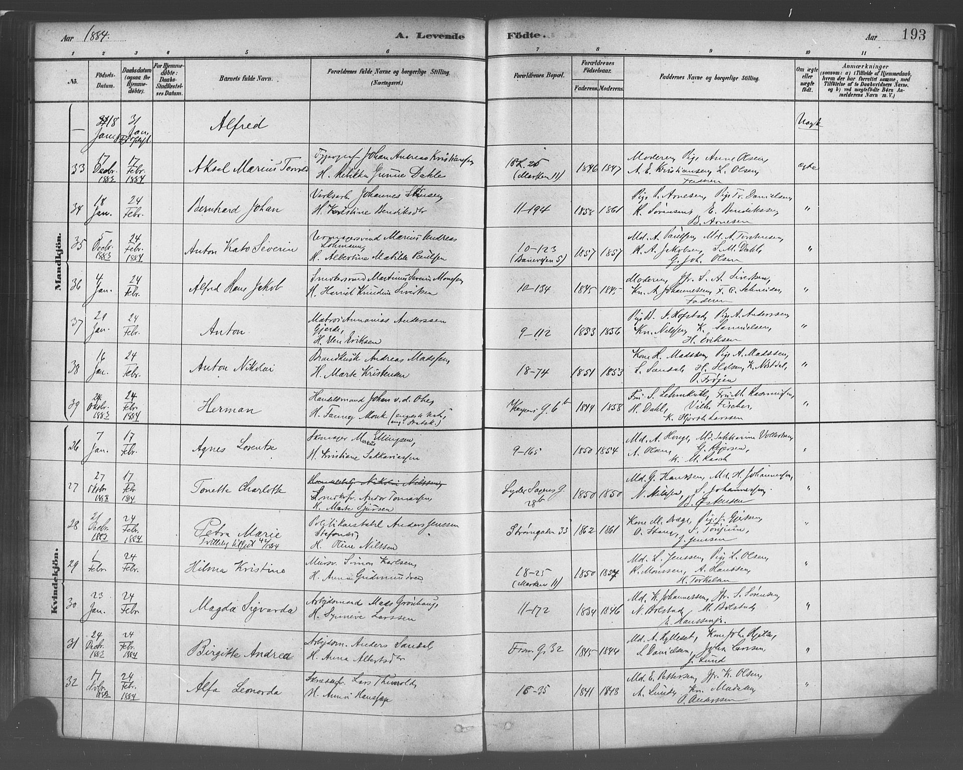 Domkirken sokneprestembete, SAB/A-74801/H/Haa/L0023: Parish register (official) no. B 6, 1879-1887, p. 193