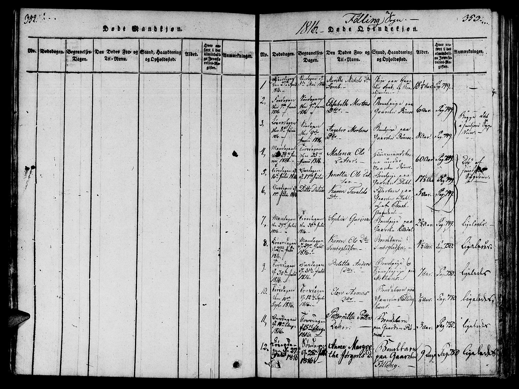 Ministerialprotokoller, klokkerbøker og fødselsregistre - Nord-Trøndelag, AV/SAT-A-1458/746/L0441: Parish register (official) no. 746A03 /4, 1816-1827, p. 352-353