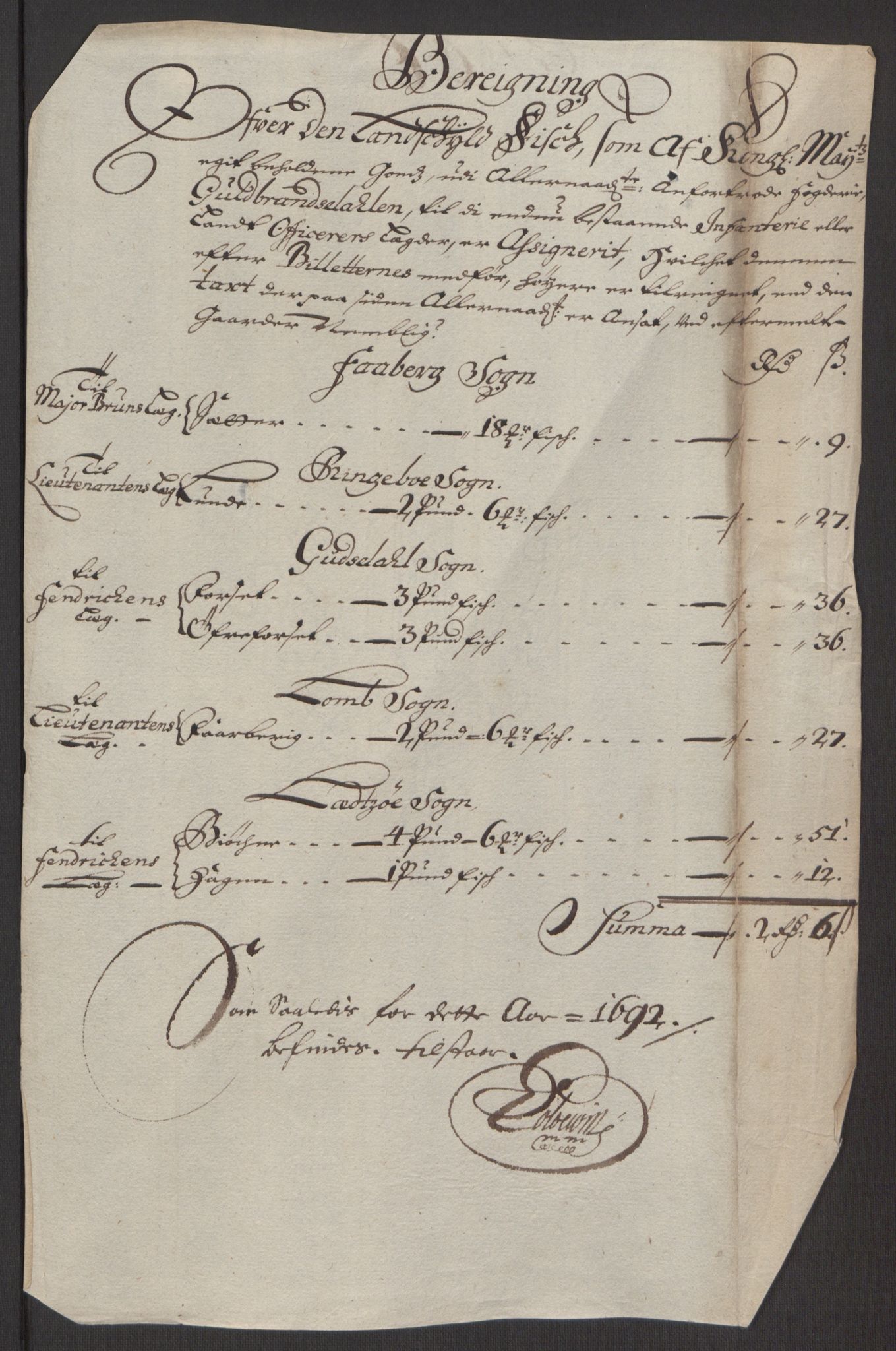 Rentekammeret inntil 1814, Reviderte regnskaper, Fogderegnskap, AV/RA-EA-4092/R17/L1166: Fogderegnskap Gudbrandsdal, 1690-1692, p. 69