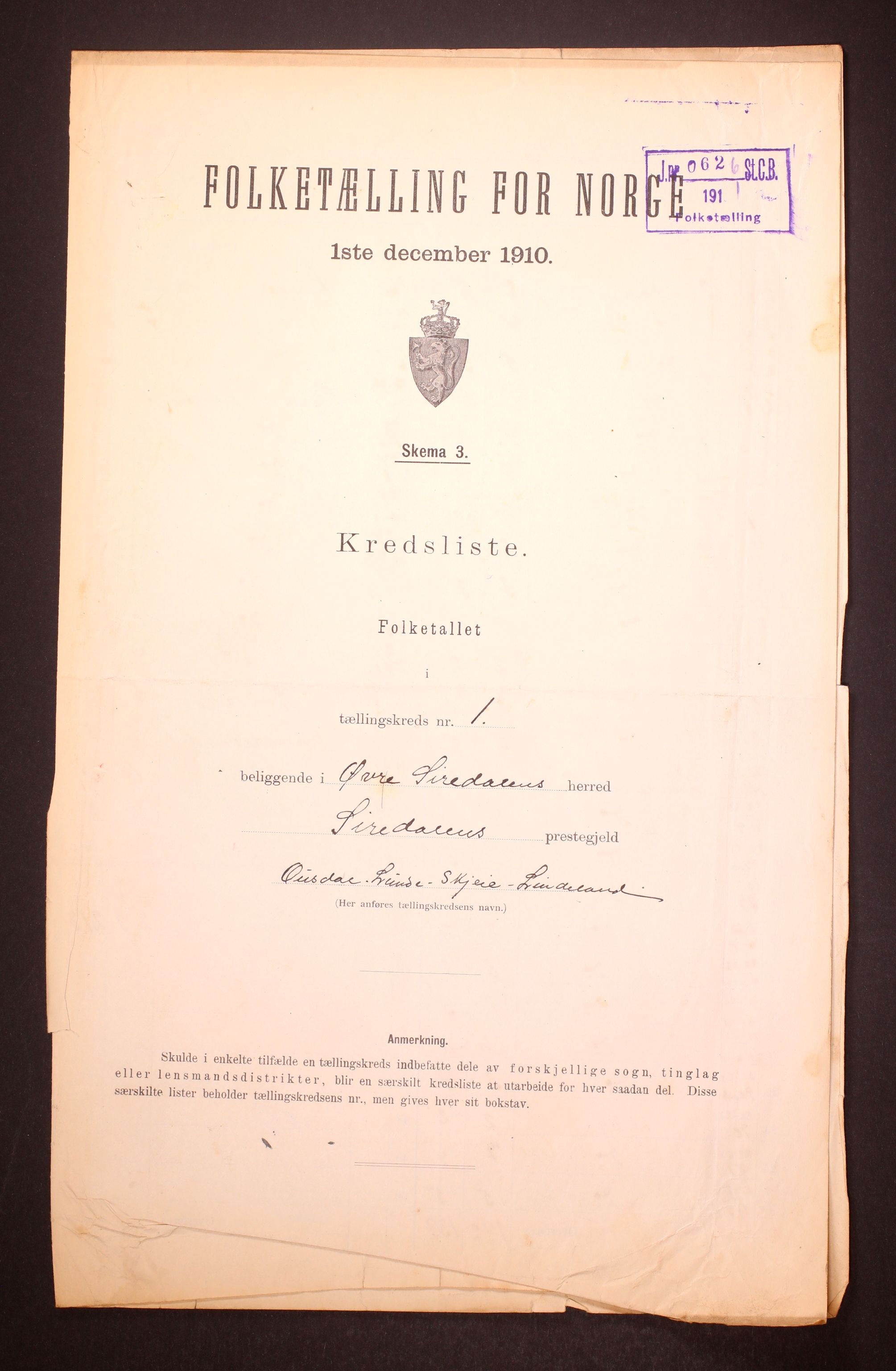 RA, 1910 census for Øvre Sirdal, 1910, p. 4