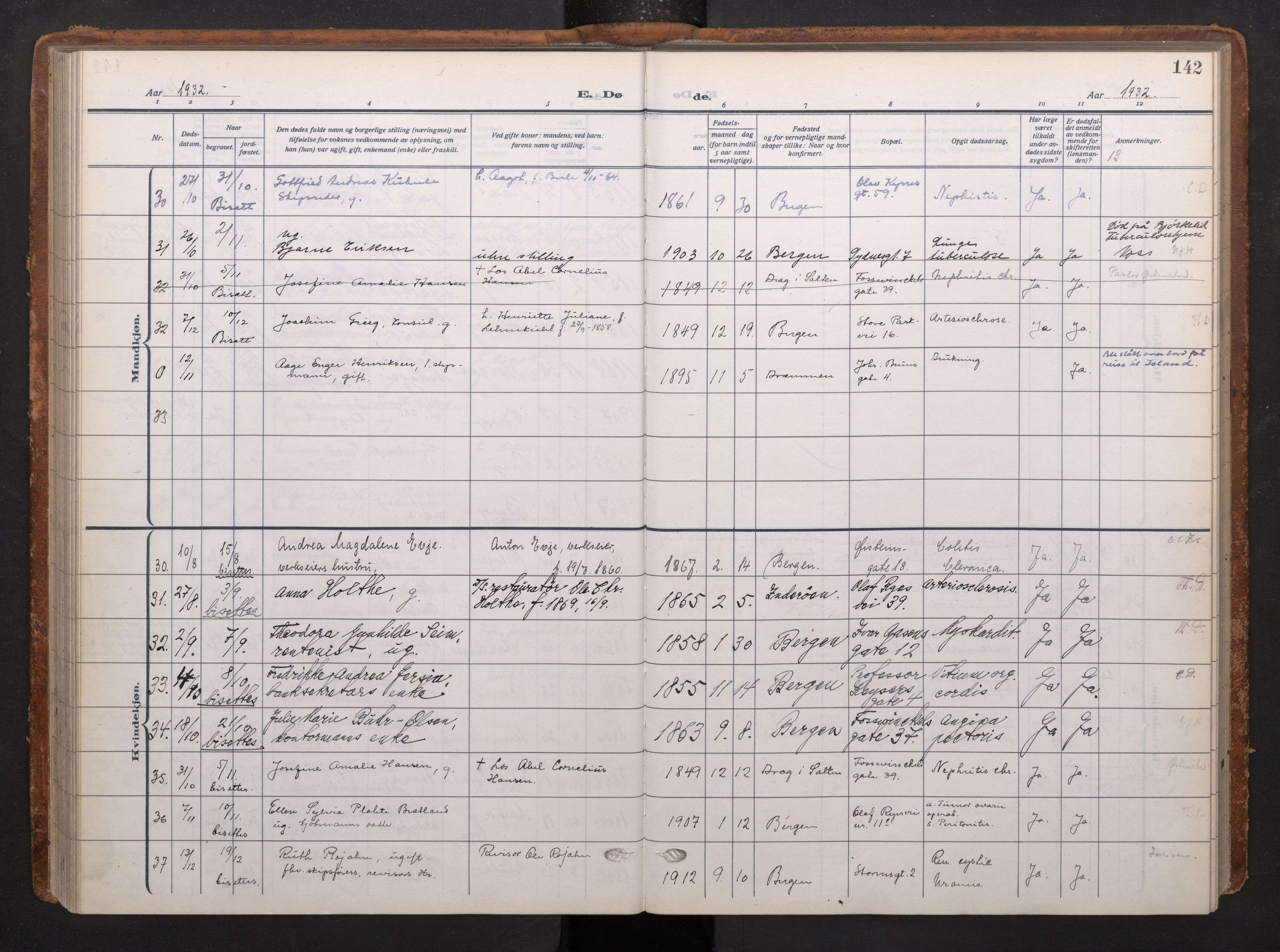 Johanneskirken sokneprestembete, AV/SAB-A-76001/H/Haa/L0020: Parish register (official) no. E 2, 1916-1951, p. 142