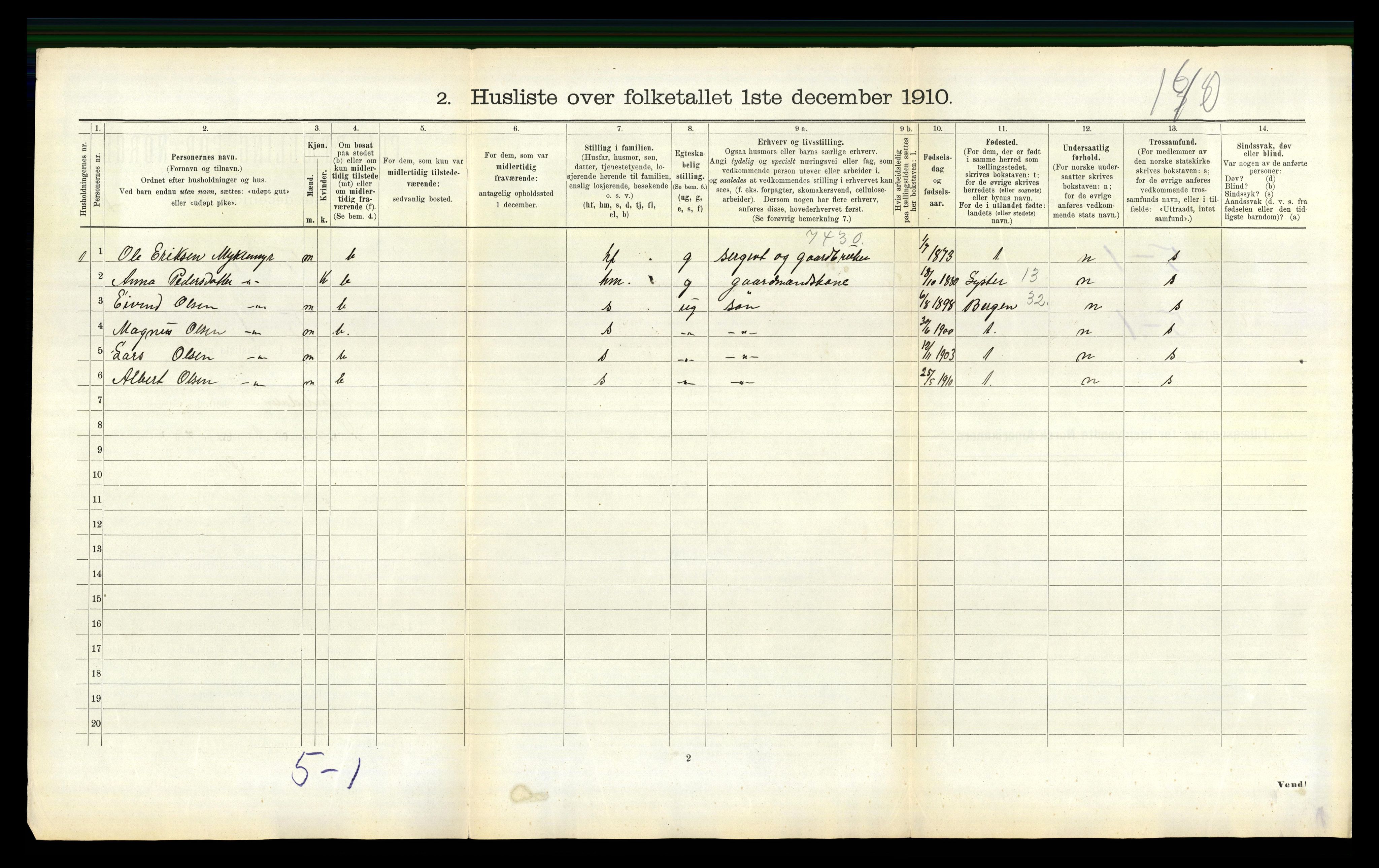 RA, 1910 census for Jostedal, 1910, p. 68