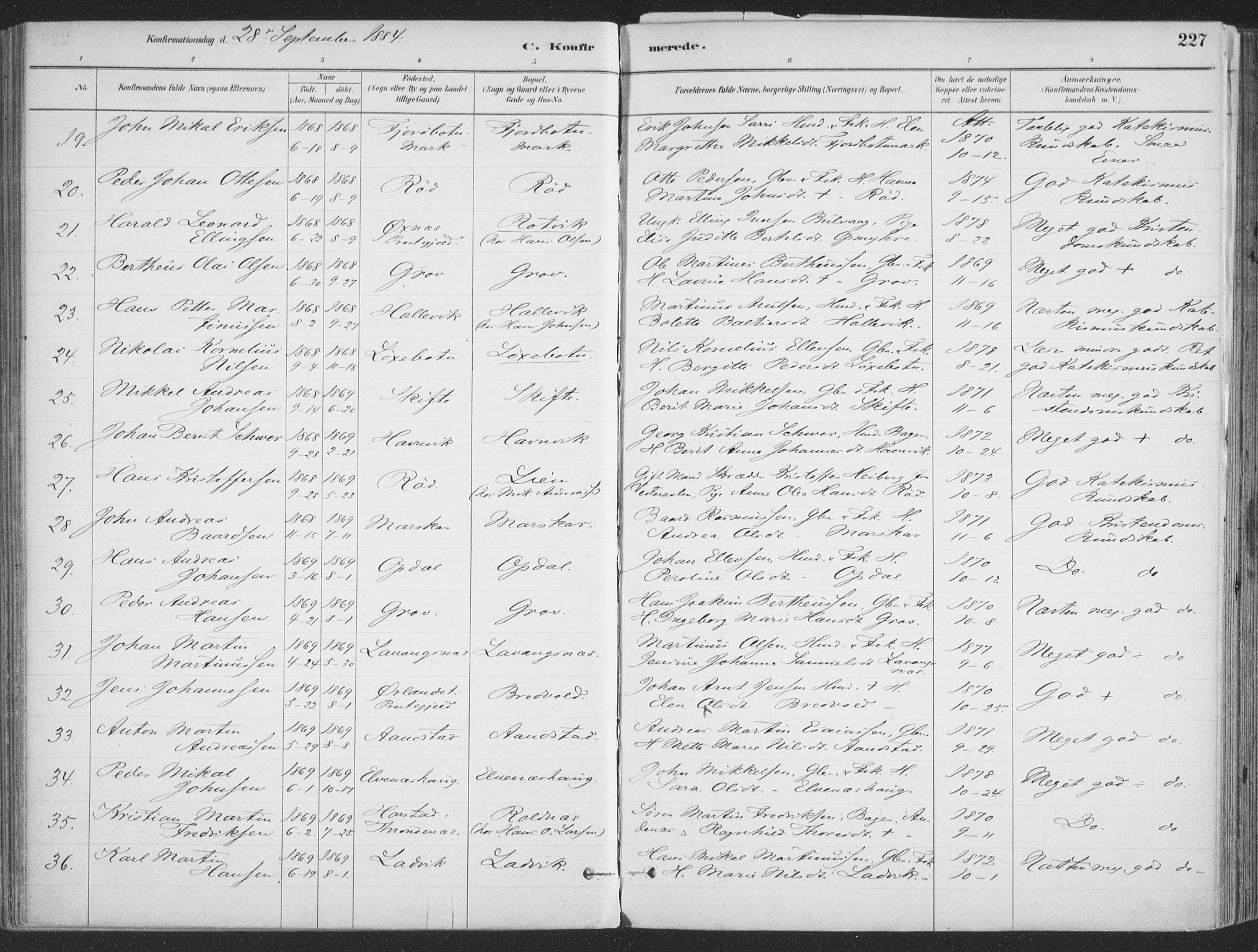 Ibestad sokneprestembete, AV/SATØ-S-0077/H/Ha/Haa/L0011kirke: Parish register (official) no. 11, 1880-1889, p. 227