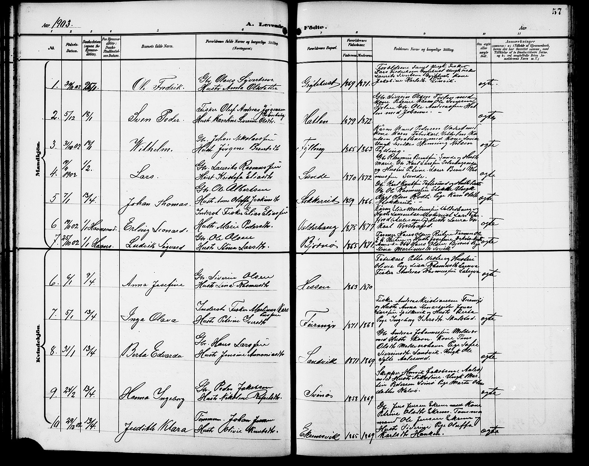 Ministerialprotokoller, klokkerbøker og fødselsregistre - Møre og Romsdal, AV/SAT-A-1454/528/L0432: Parish register (copy) no. 528C13, 1898-1918, p. 57