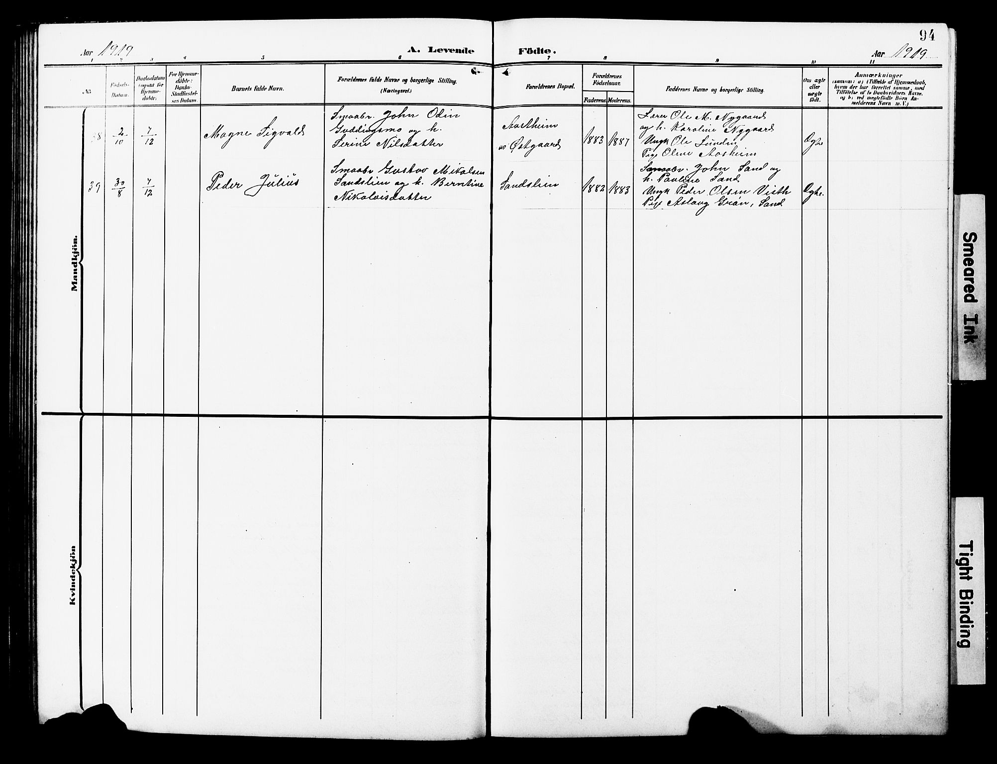 Ministerialprotokoller, klokkerbøker og fødselsregistre - Nord-Trøndelag, AV/SAT-A-1458/723/L0258: Parish register (copy) no. 723C06, 1908-1927, p. 94