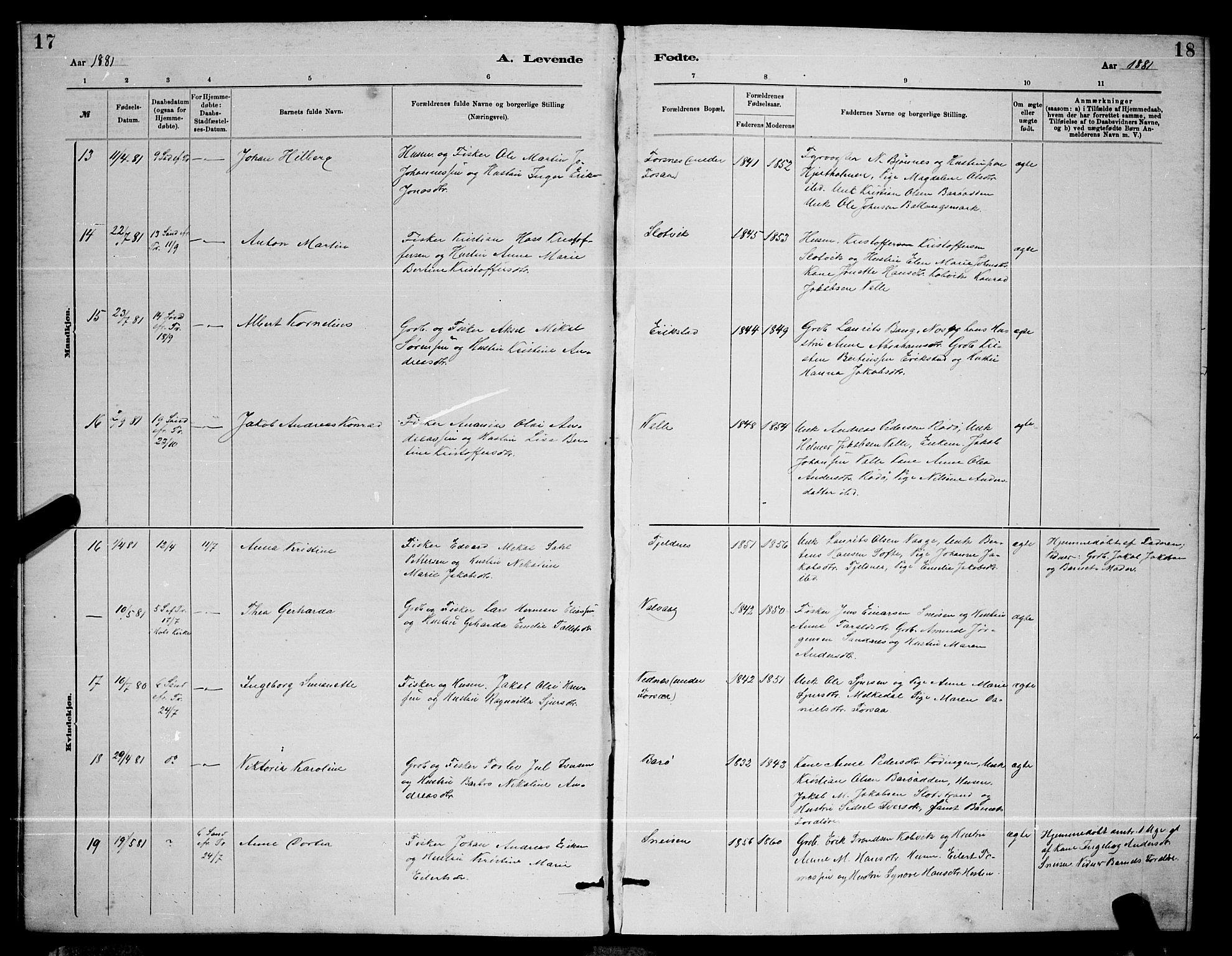 Ministerialprotokoller, klokkerbøker og fødselsregistre - Nordland, AV/SAT-A-1459/872/L1047: Parish register (copy) no. 872C03, 1880-1897, p. 17-18