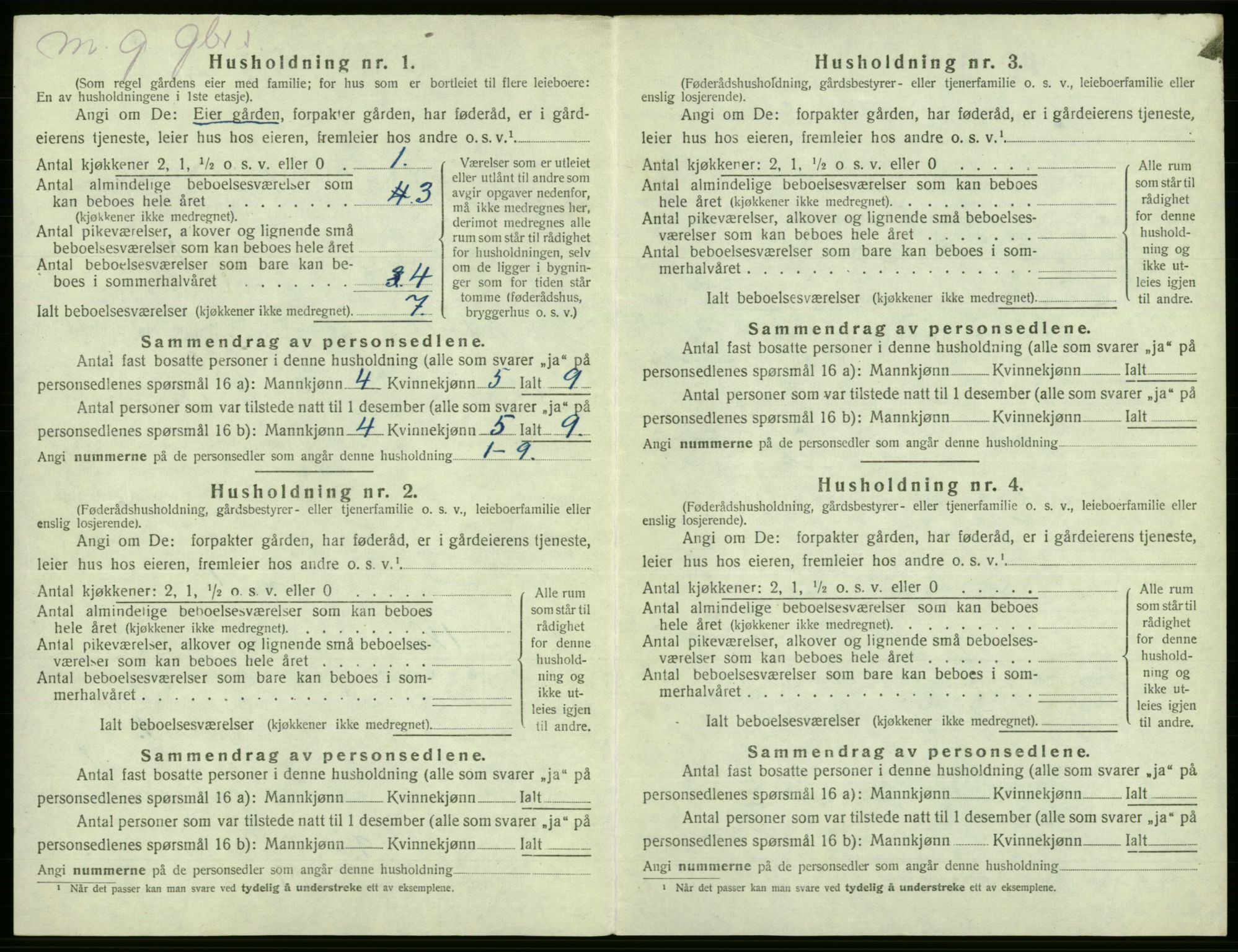 SAB, 1920 census for Fjell, 1920, p. 1087