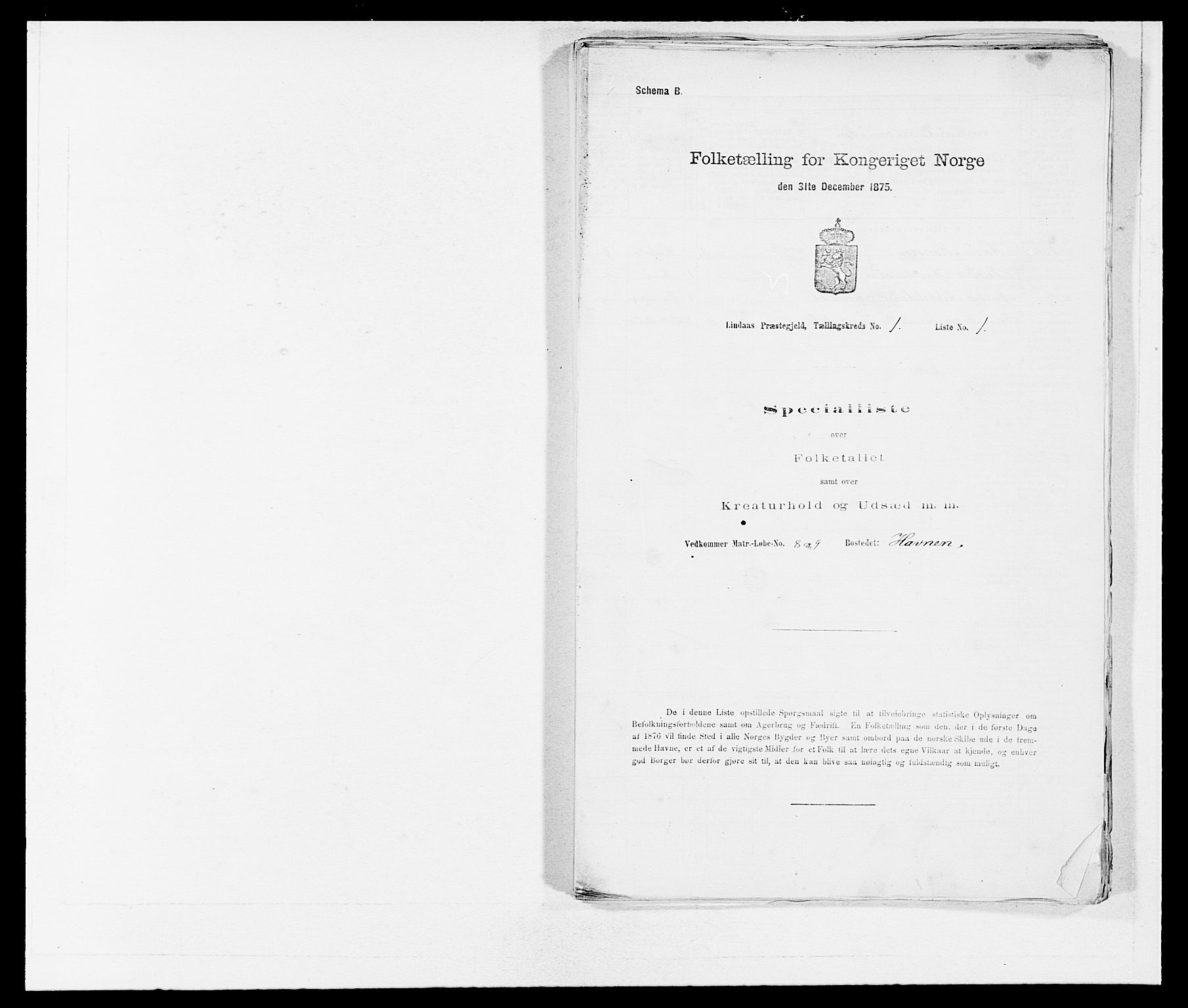 SAB, 1875 census for 1263P Lindås, 1875, p. 54