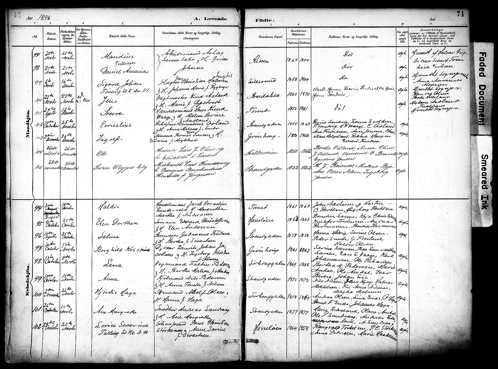 Haugesund sokneprestkontor, AV/SAST-A -101863/H/Ha/Haa/L0006: Parish register (official) no. A 6, 1891-1907, p. 71