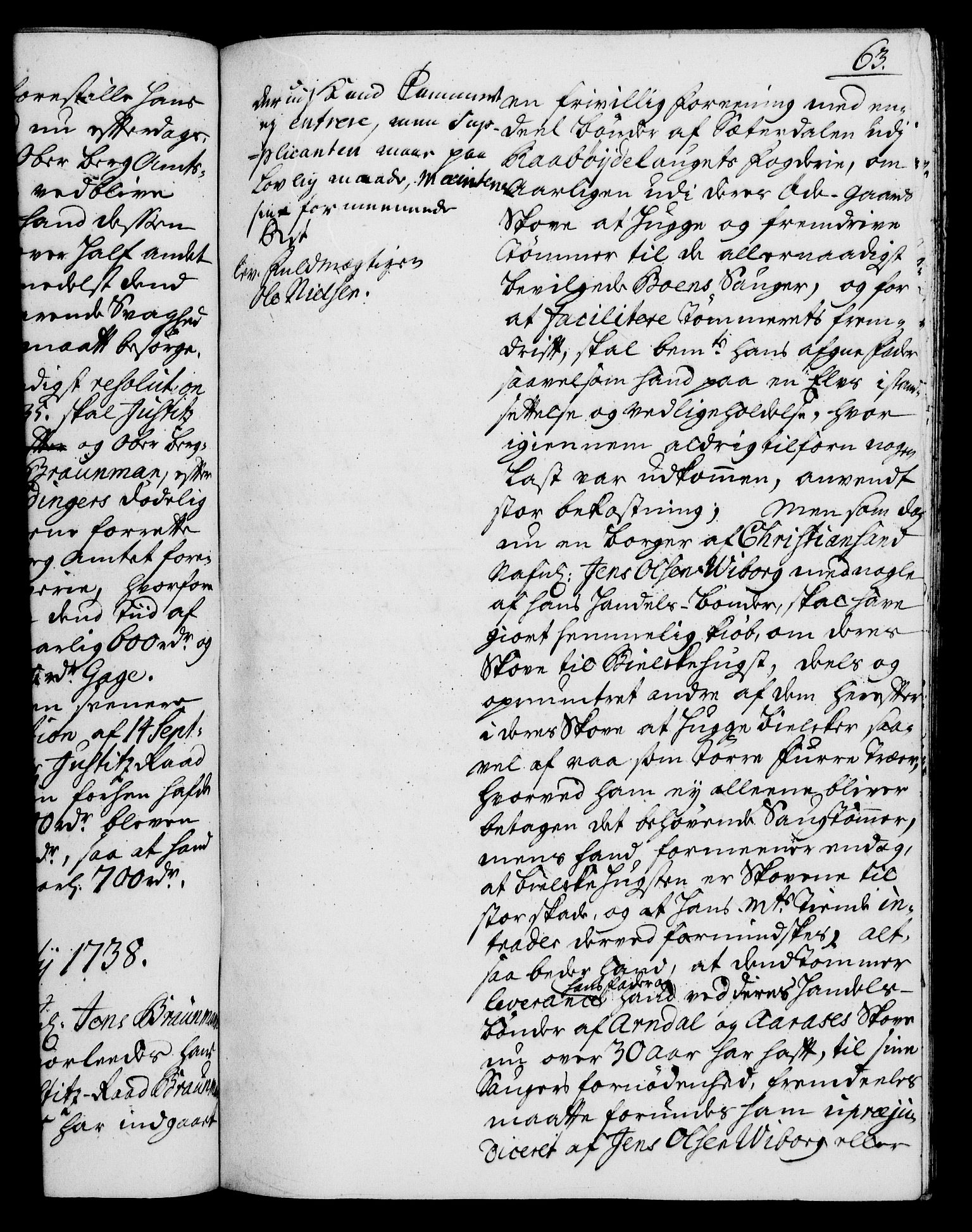 Rentekammeret, Kammerkanselliet, RA/EA-3111/G/Gh/Gha/L0020: Norsk ekstraktmemorialprotokoll (merket RK 53.65), 1738-1739, p. 63