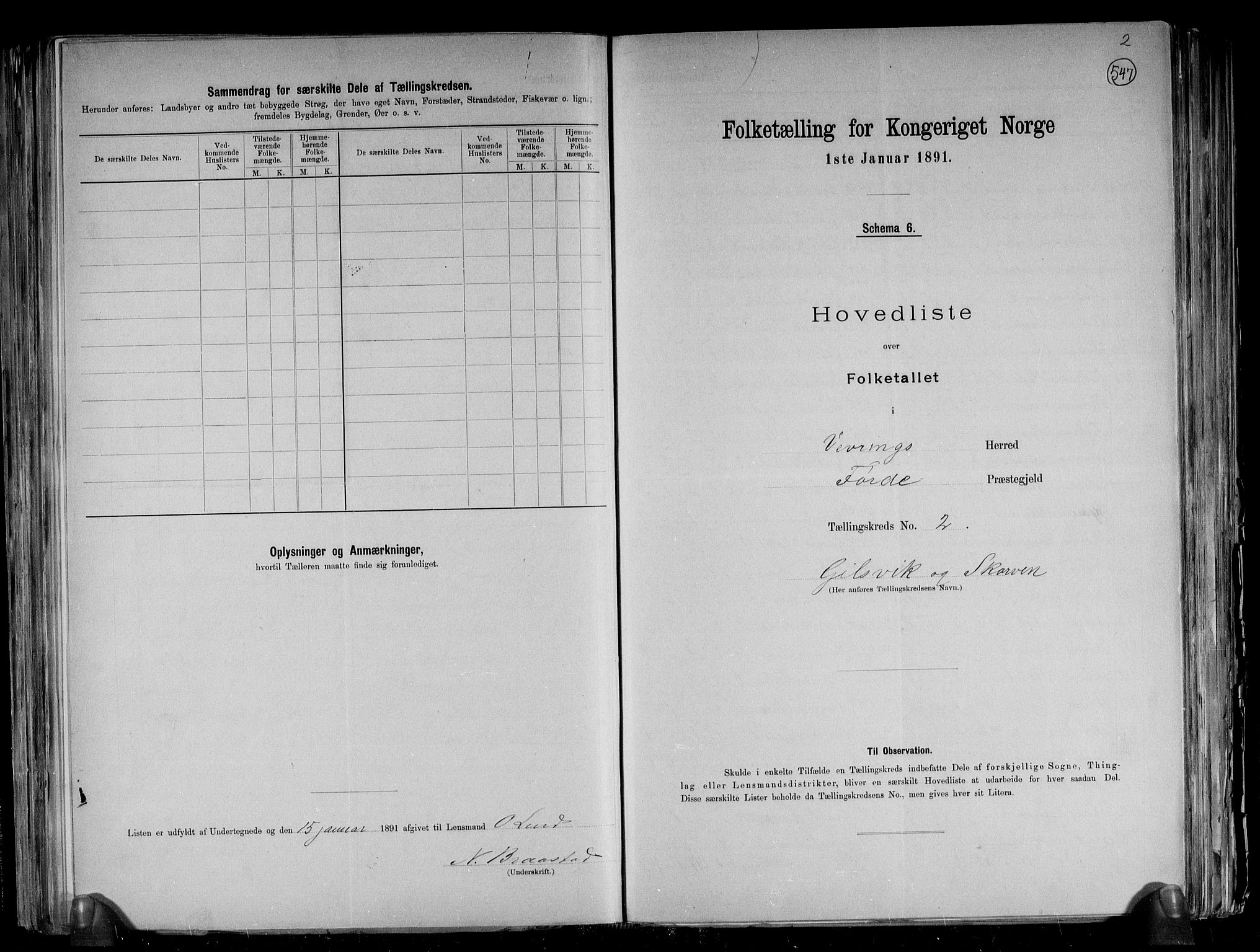 RA, 1891 census for 1434 Vevring, 1891, p. 6