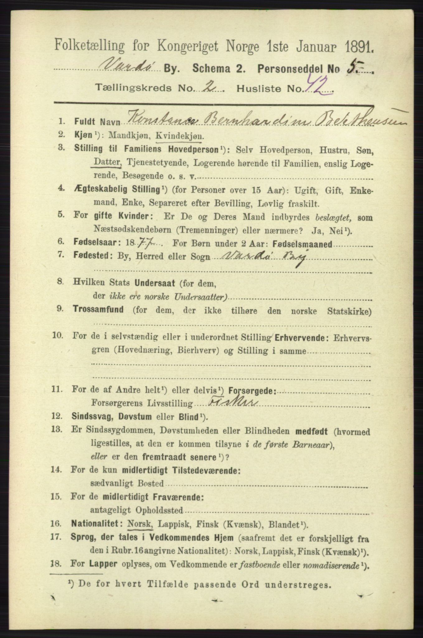 RA, 1891 census for 2002 Vardø, 1891, p. 1475