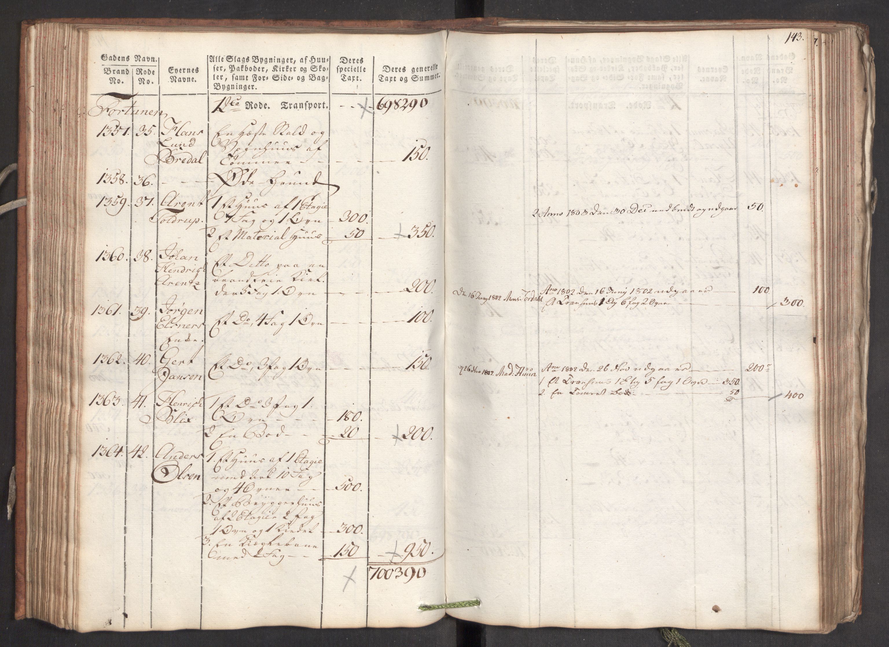 Kommersekollegiet, Brannforsikringskontoret 1767-1814, AV/RA-EA-5458/F/Fa/L0006/0001: Bergen / Branntakstprotokoll, 1797, p. 143