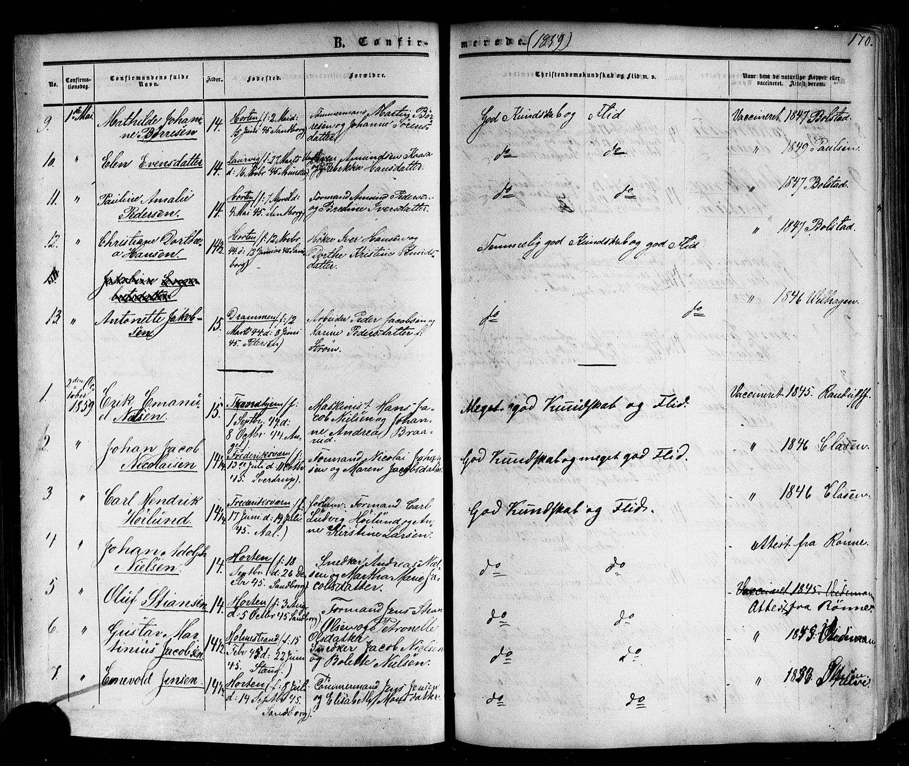 Horten kirkebøker, AV/SAKO-A-348/F/Fa/L0001: Parish register (official) no. 1, 1855-1871, p. 170