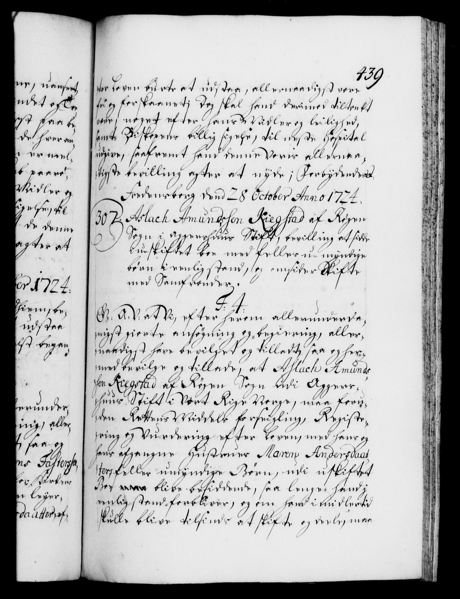 Danske Kanselli 1572-1799, AV/RA-EA-3023/F/Fc/Fca/Fcaa/L0024: Norske registre, 1723-1725, p. 439a