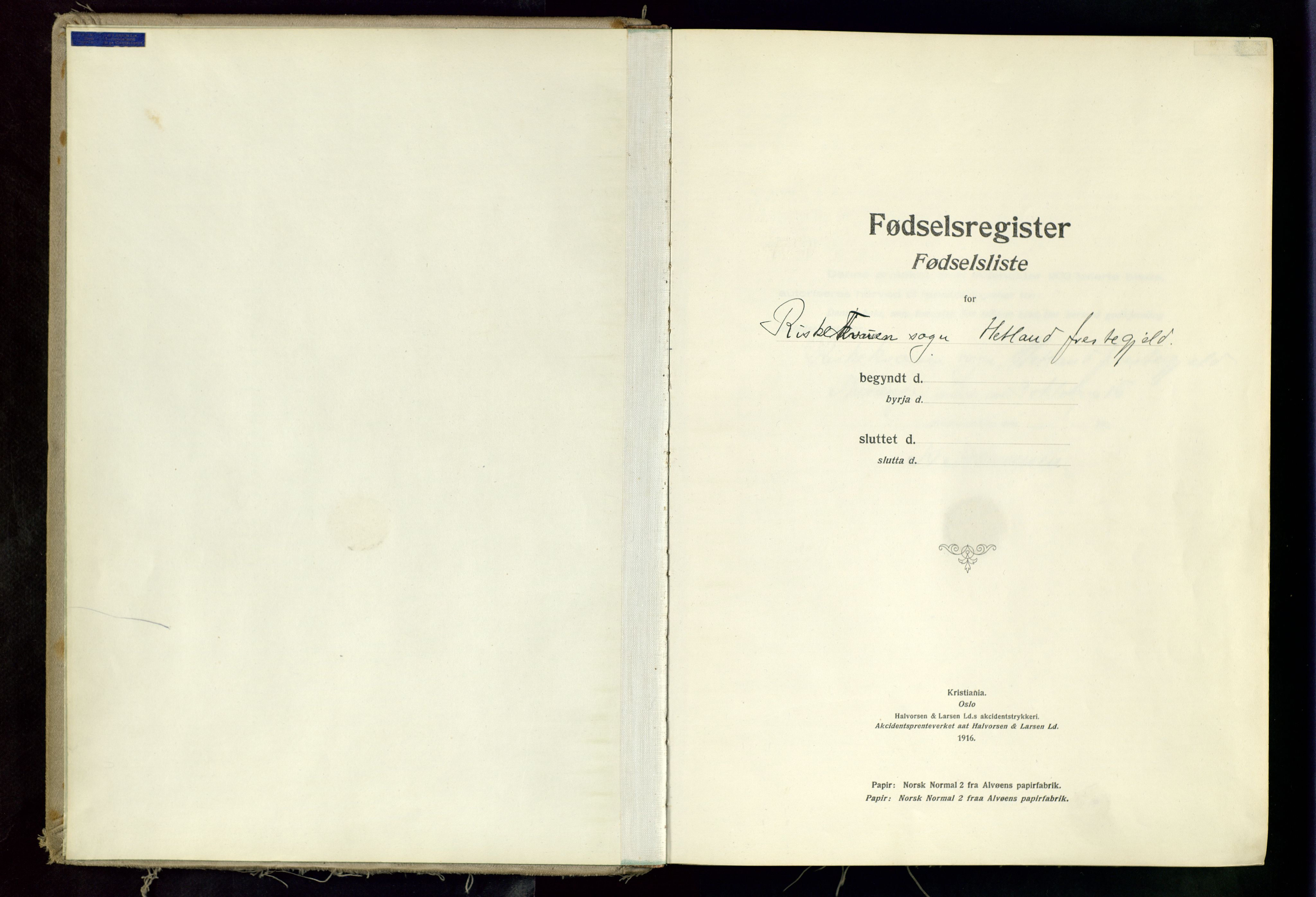 Hetland sokneprestkontor, SAST/A-101826/70/704BA/L0002: Birth register no. 2, 1916-1968