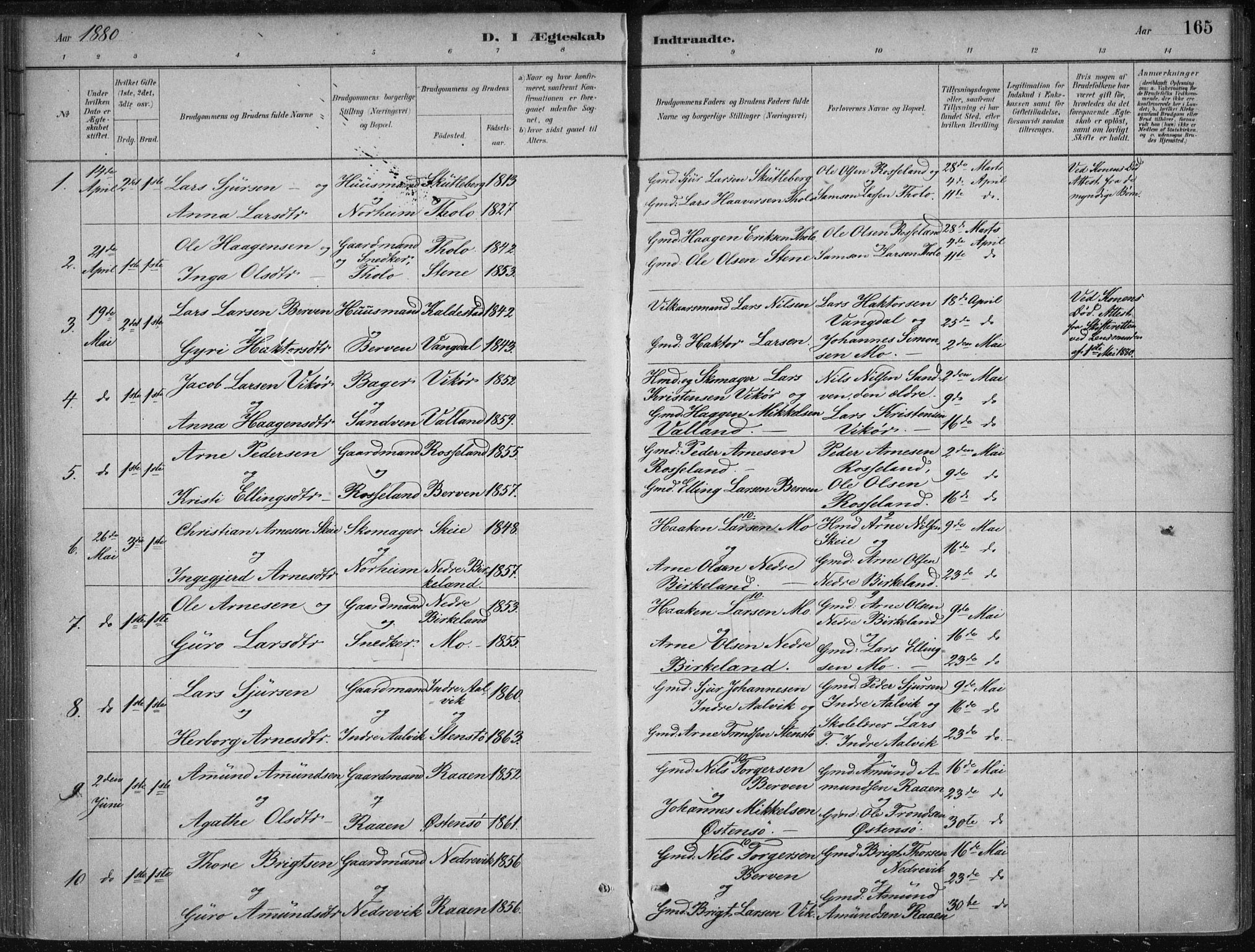 Kvam sokneprestembete, SAB/A-76201/H/Haa: Parish register (official) no. B  1, 1880-1908, p. 165