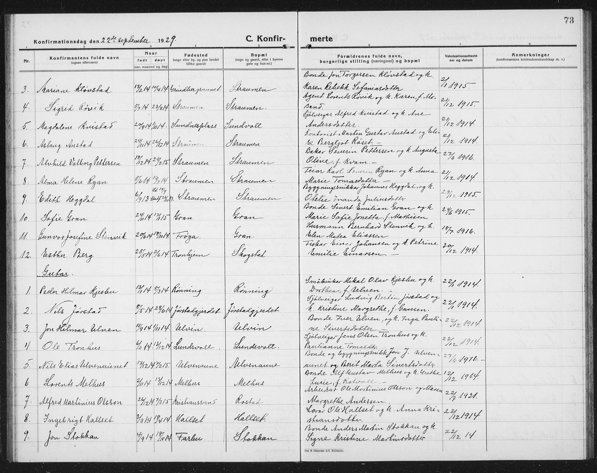 Ministerialprotokoller, klokkerbøker og fødselsregistre - Nord-Trøndelag, AV/SAT-A-1458/730/L0303: Parish register (copy) no. 730C06, 1924-1933, p. 73