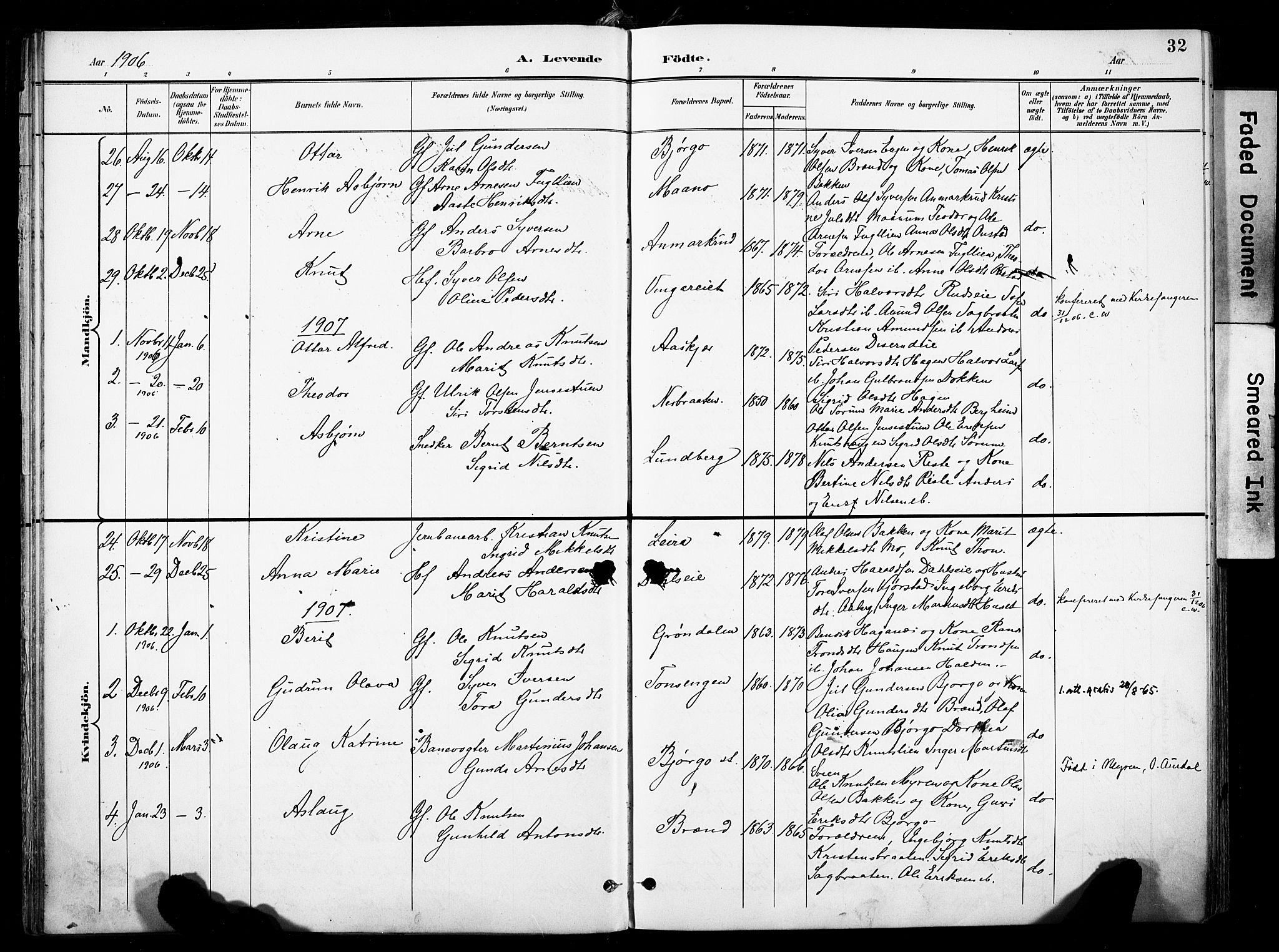Nord-Aurdal prestekontor, SAH/PREST-132/H/Ha/Haa/L0014: Parish register (official) no. 14, 1896-1912, p. 32