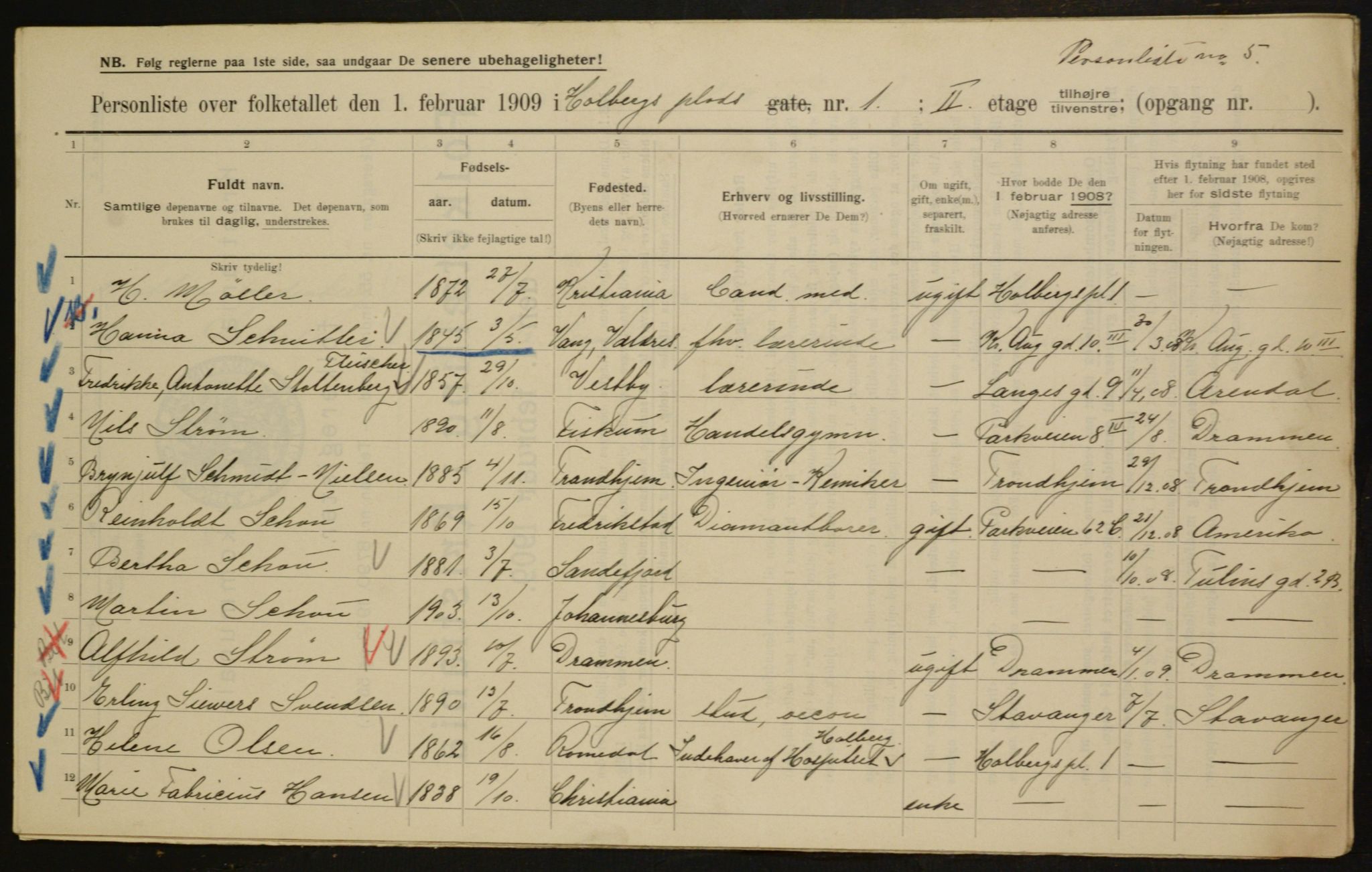 OBA, Municipal Census 1909 for Kristiania, 1909, p. 36747