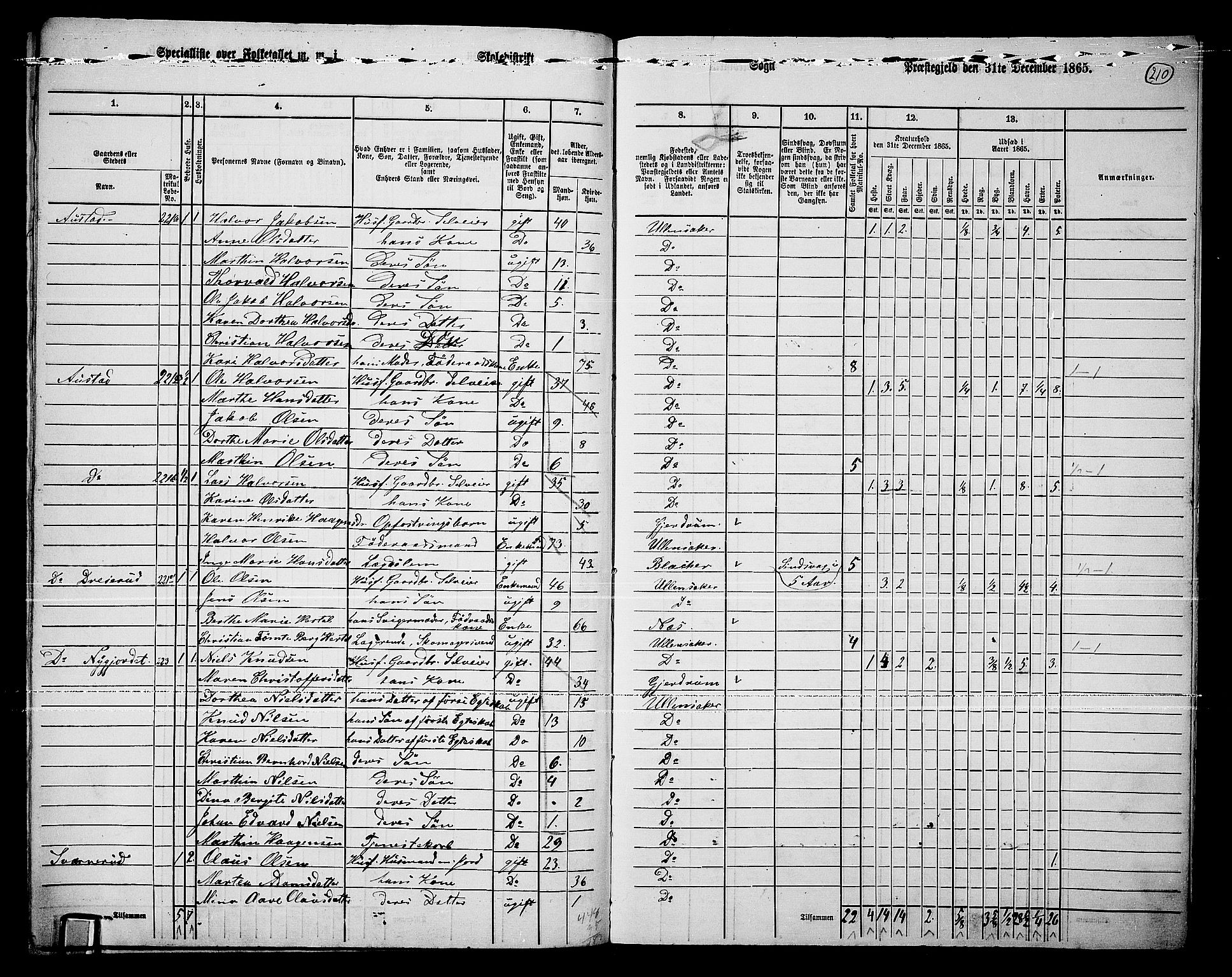 RA, 1865 census for Ullensaker, 1865, p. 182