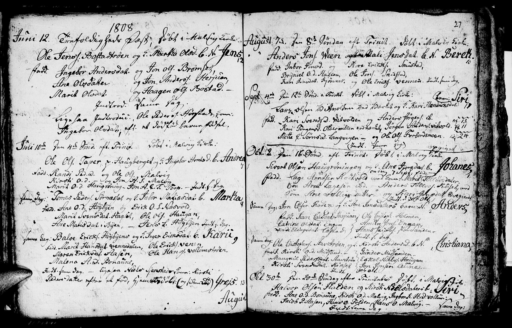 Ministerialprotokoller, klokkerbøker og fødselsregistre - Sør-Trøndelag, SAT/A-1456/616/L0419: Parish register (copy) no. 616C02, 1797-1816, p. 27