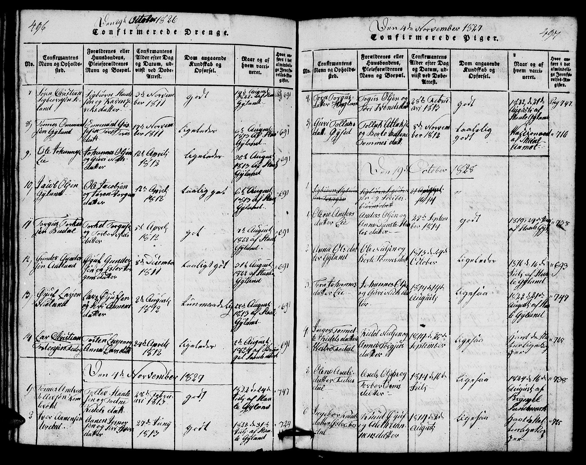 Bakke sokneprestkontor, AV/SAK-1111-0002/F/Fb/Fbb/L0001: Parish register (copy) no. B 1, 1815-1835, p. 496-497