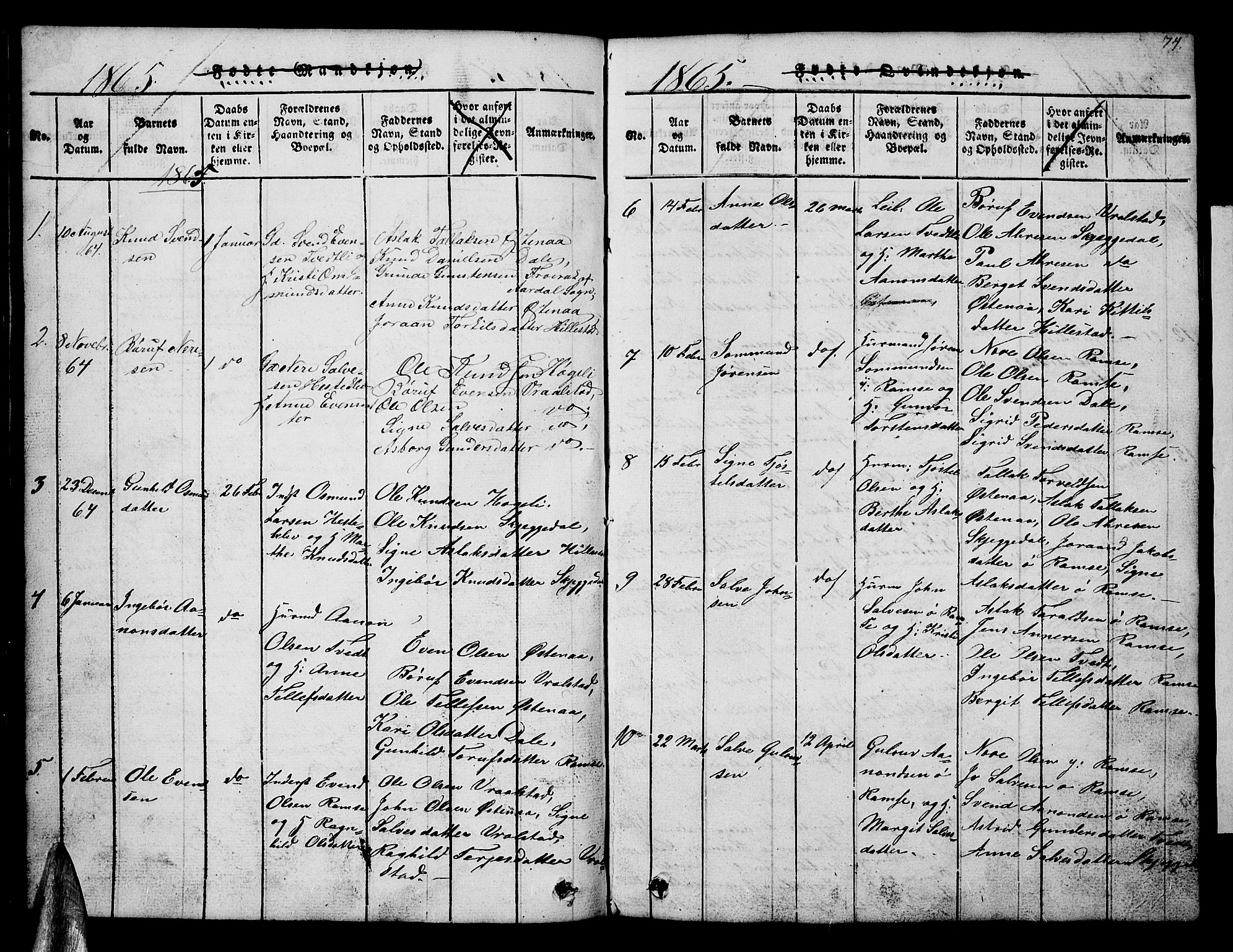 Åmli sokneprestkontor, AV/SAK-1111-0050/F/Fb/Fbb/L0001: Parish register (copy) no. B 1, 1816-1889, p. 74