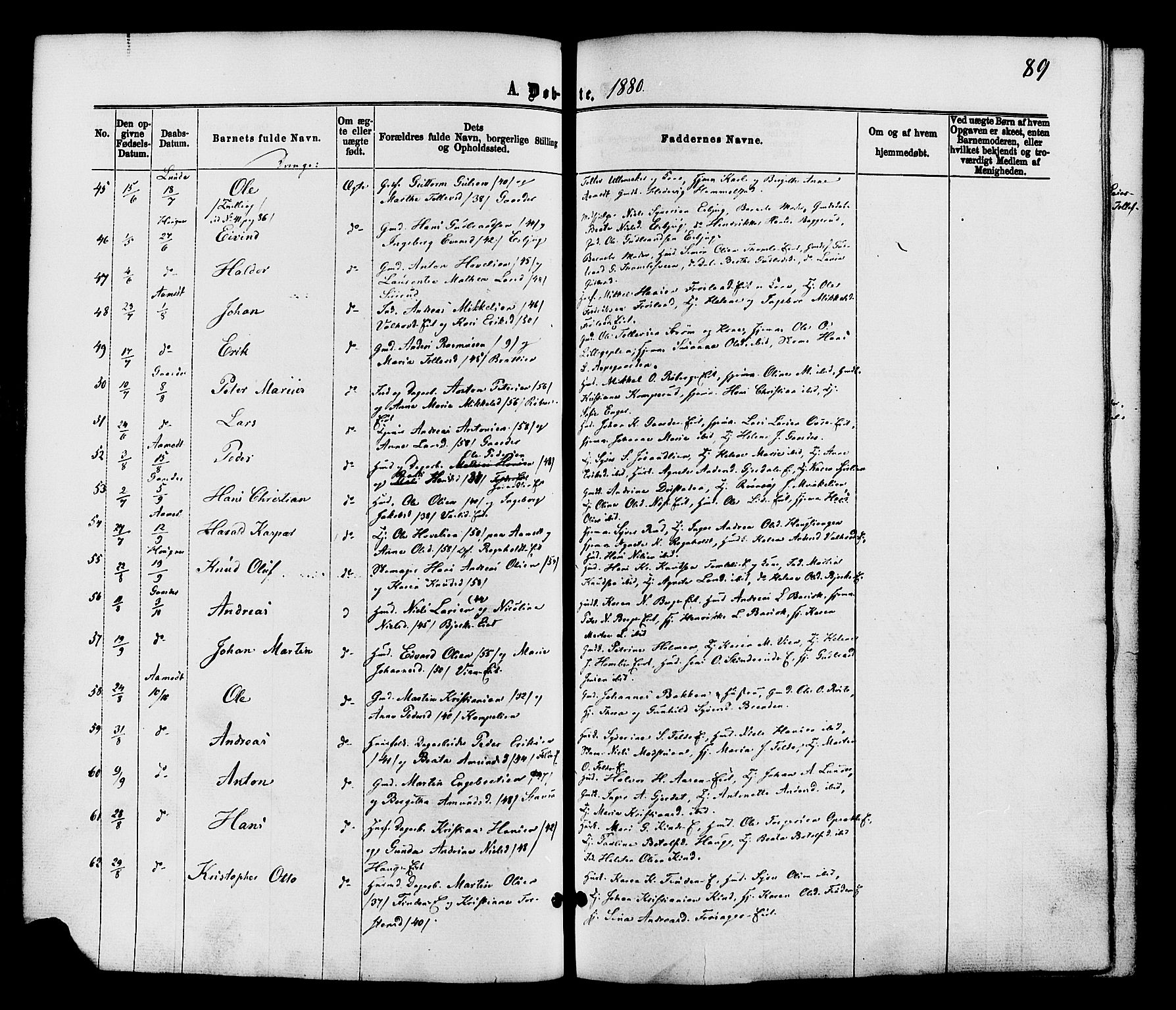 Nordre Land prestekontor, AV/SAH-PREST-124/H/Ha/Haa/L0002: Parish register (official) no. 2, 1872-1881, p. 89