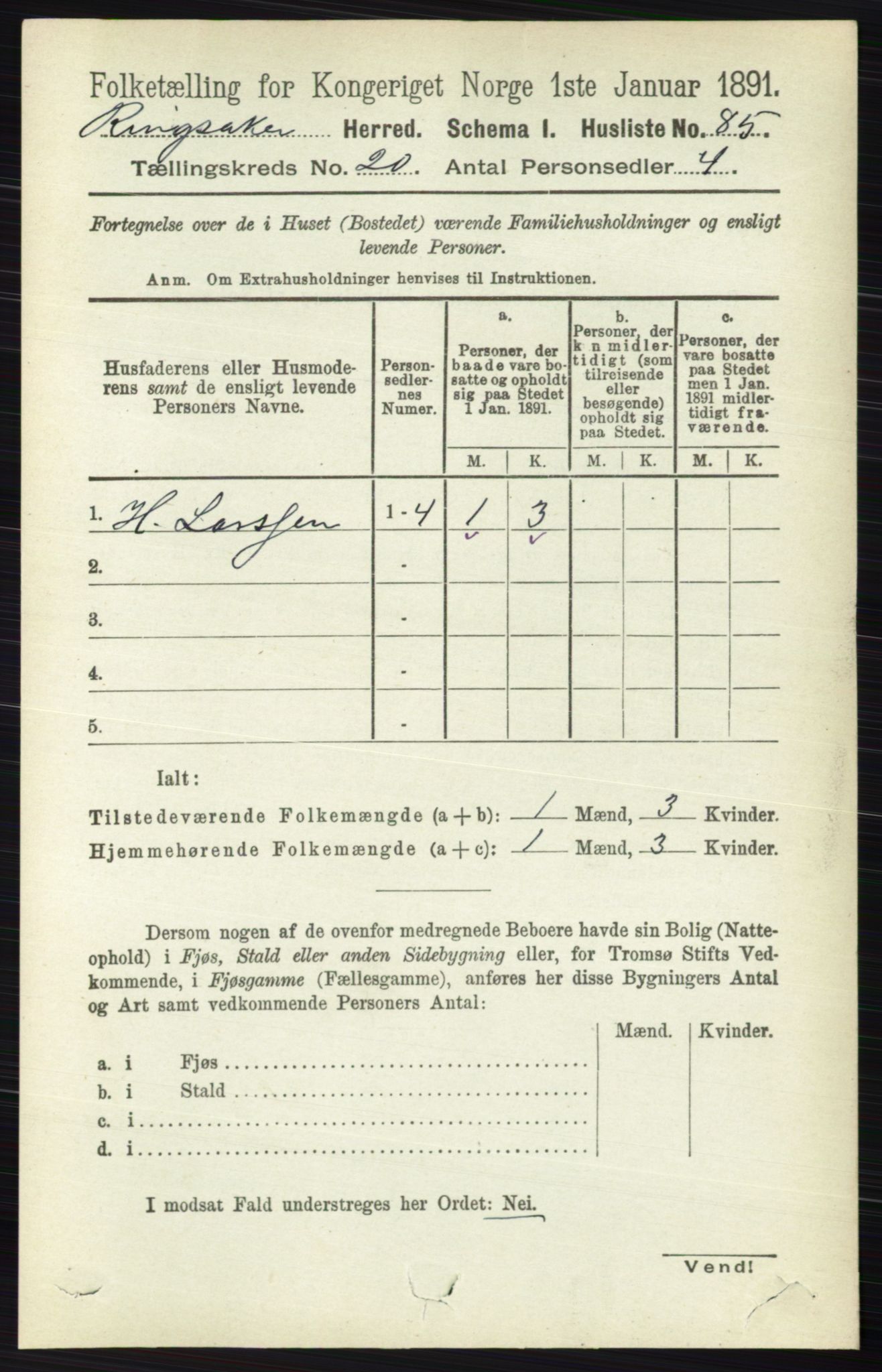 RA, 1891 census for 0412 Ringsaker, 1891, p. 11099