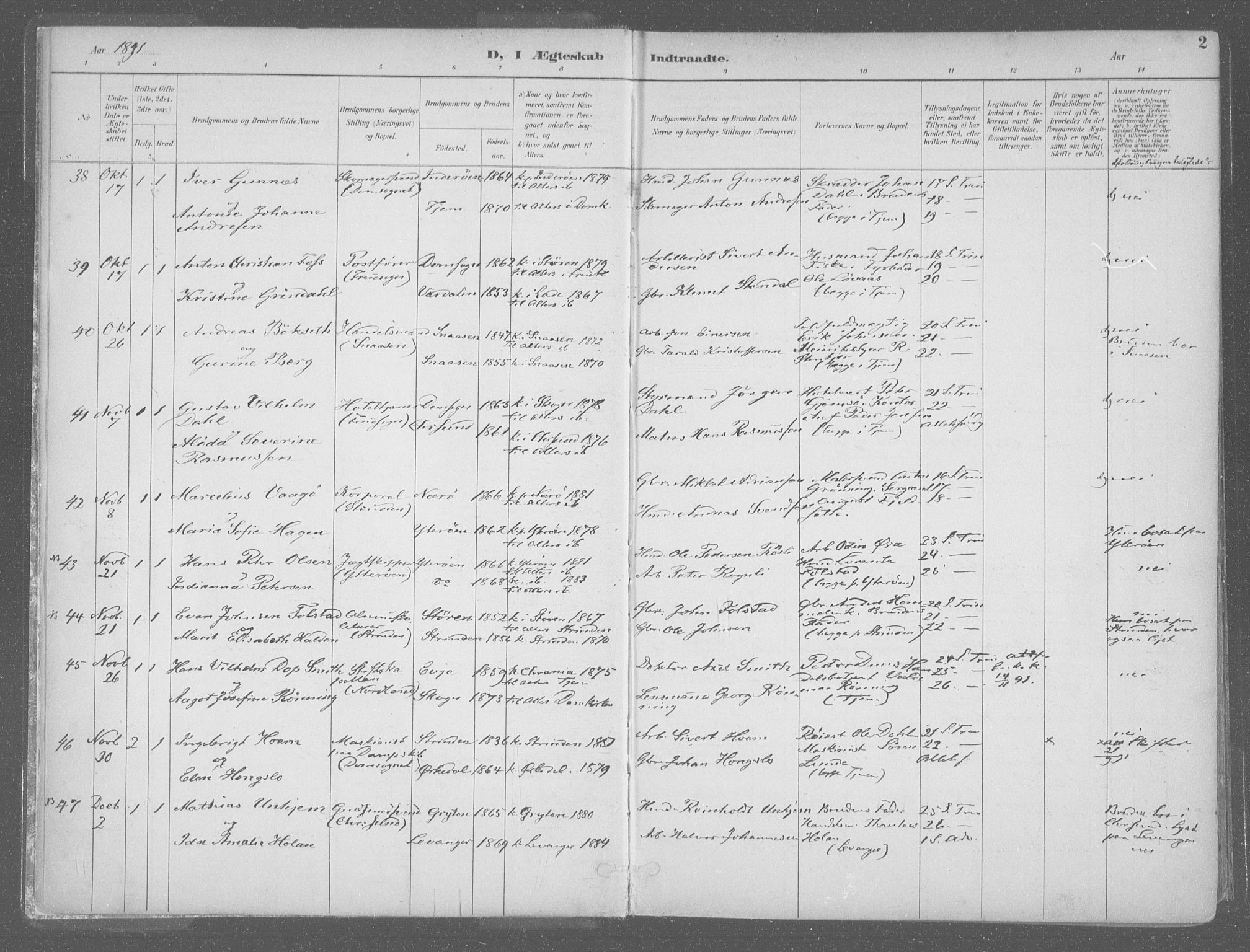 Ministerialprotokoller, klokkerbøker og fødselsregistre - Sør-Trøndelag, SAT/A-1456/601/L0064: Parish register (official) no. 601A31, 1891-1911, p. 2