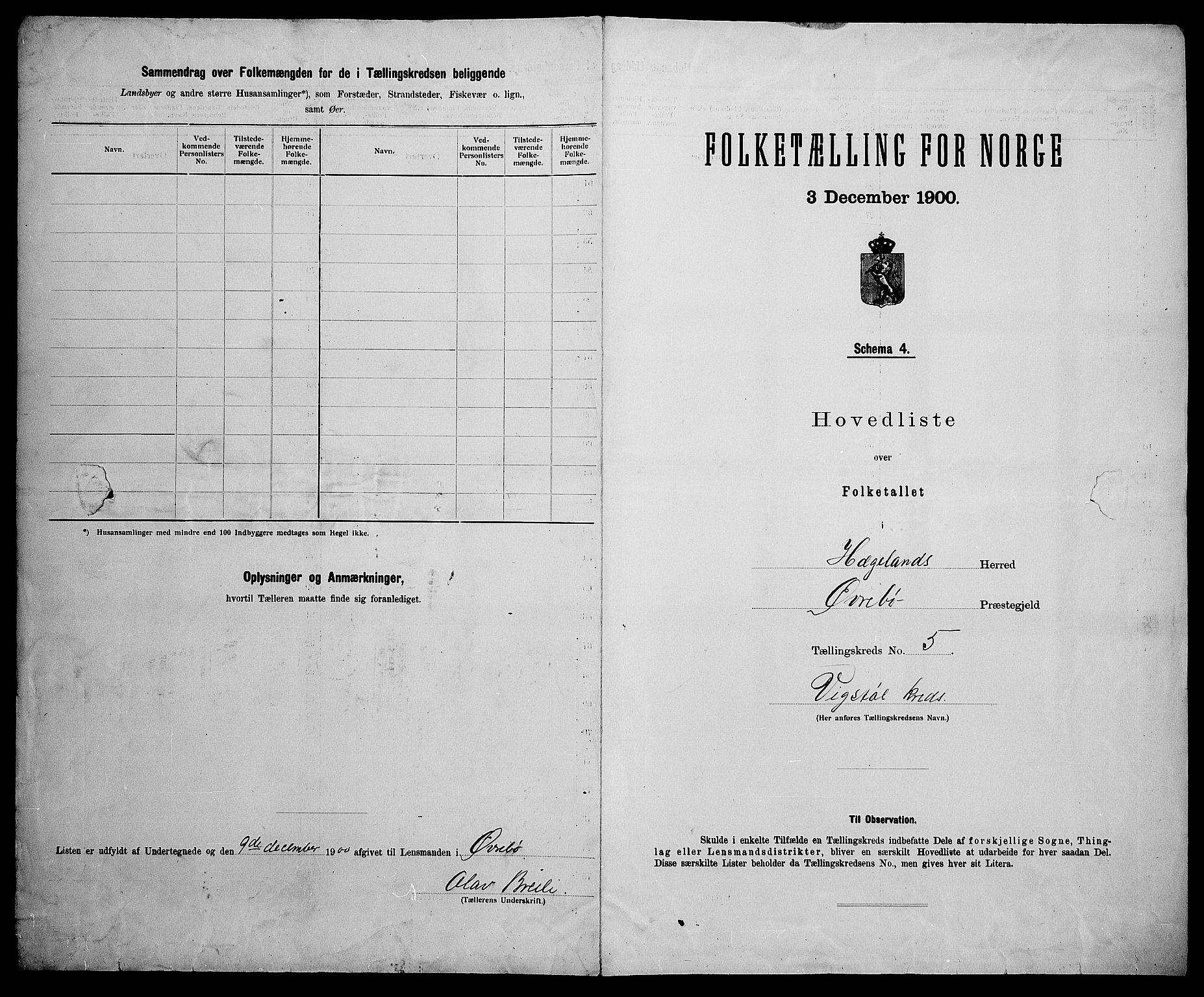 SAK, 1900 census for Hægeland, 1900, p. 18