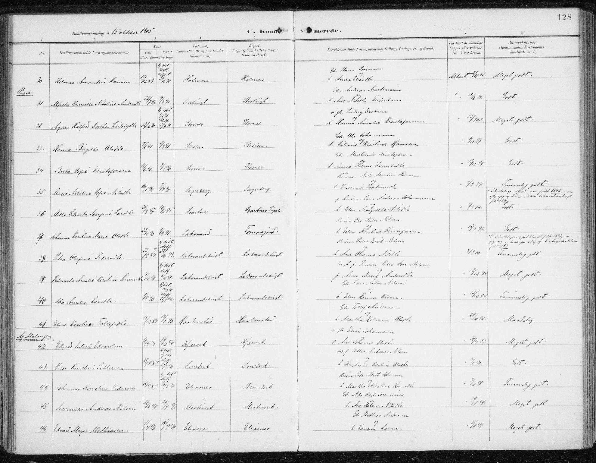 Balsfjord sokneprestembete, SATØ/S-1303/G/Ga/L0006kirke: Parish register (official) no. 6, 1897-1909, p. 128