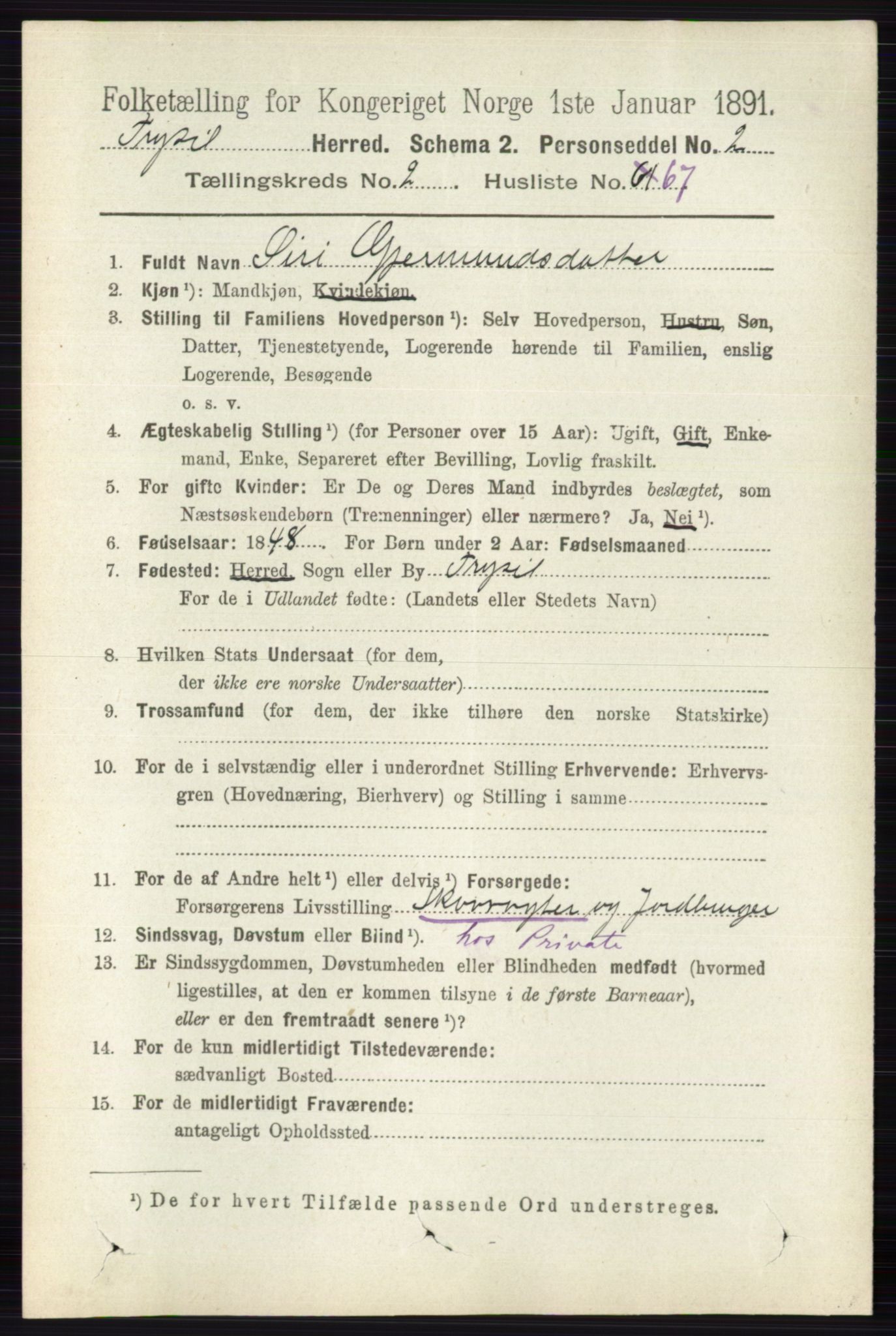 RA, 1891 census for 0428 Trysil, 1891, p. 1265