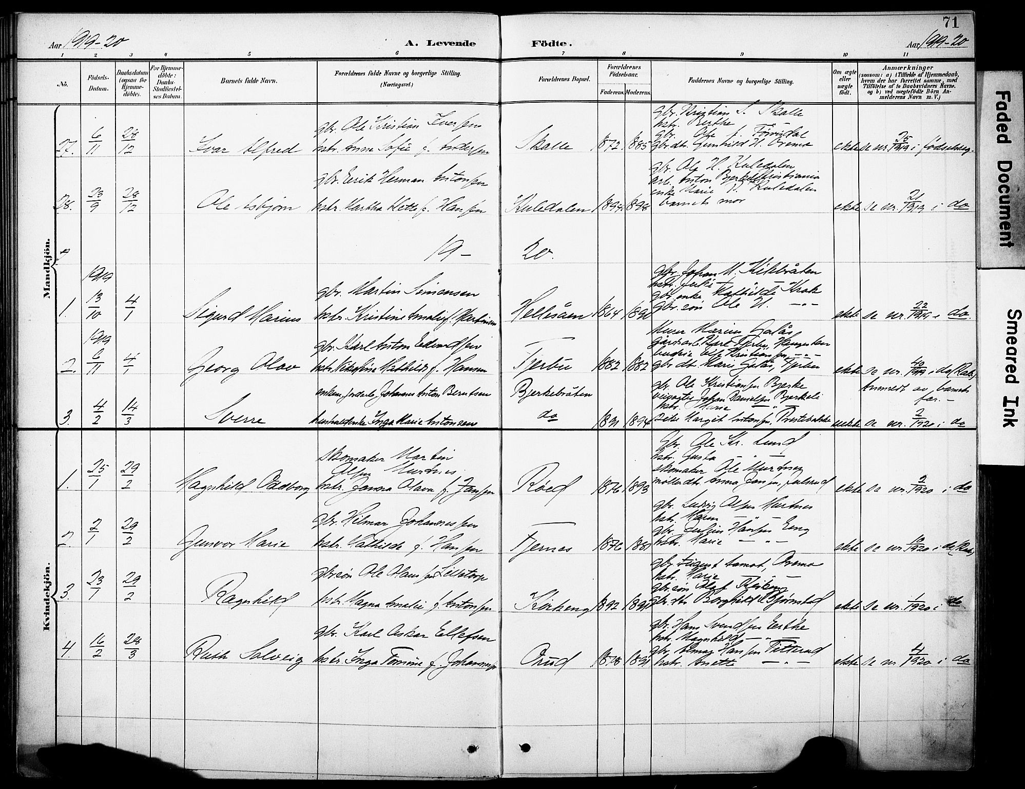 Rakkestad prestekontor Kirkebøker, AV/SAO-A-2008/F/Fb/L0002: Parish register (official) no. II 2, 1900-1920, p. 71