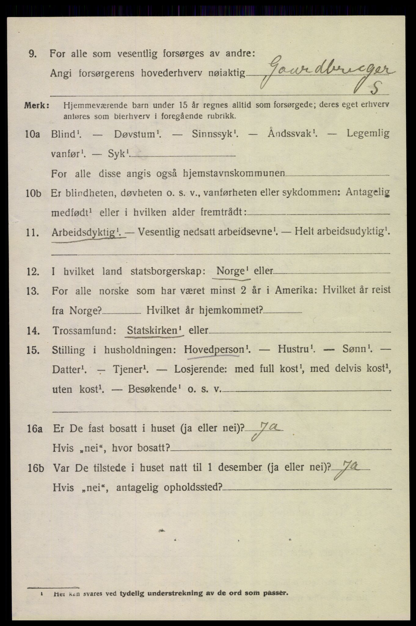 SAK, 1920 census for Gyland, 1920, p. 2431