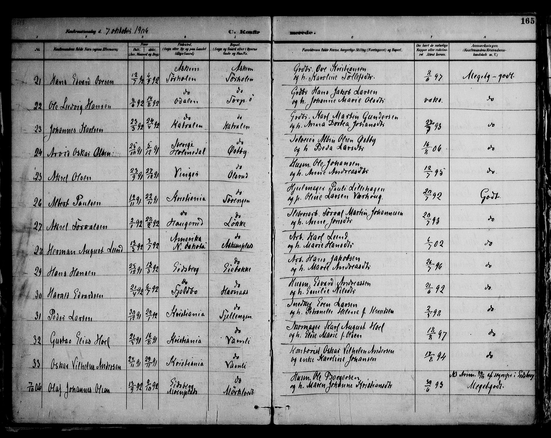 Askim prestekontor Kirkebøker, AV/SAO-A-10900/F/Fa/L0008: Parish register (official) no. 8, 1898-1912, p. 165