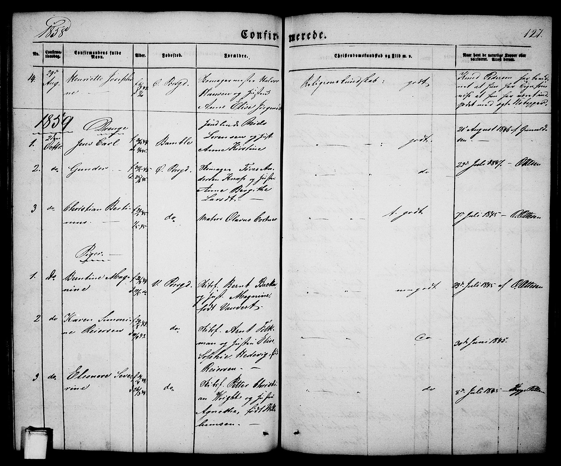 Porsgrunn kirkebøker , SAKO/A-104/G/Ga/L0002: Parish register (copy) no. I 2, 1847-1877, p. 127