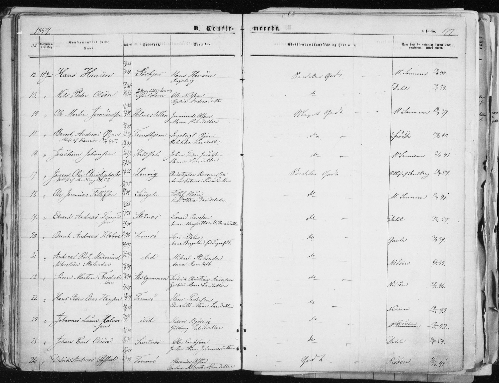 Tromsø sokneprestkontor/stiftsprosti/domprosti, SATØ/S-1343/G/Ga/L0010kirke: Parish register (official) no. 10, 1848-1855, p. 177