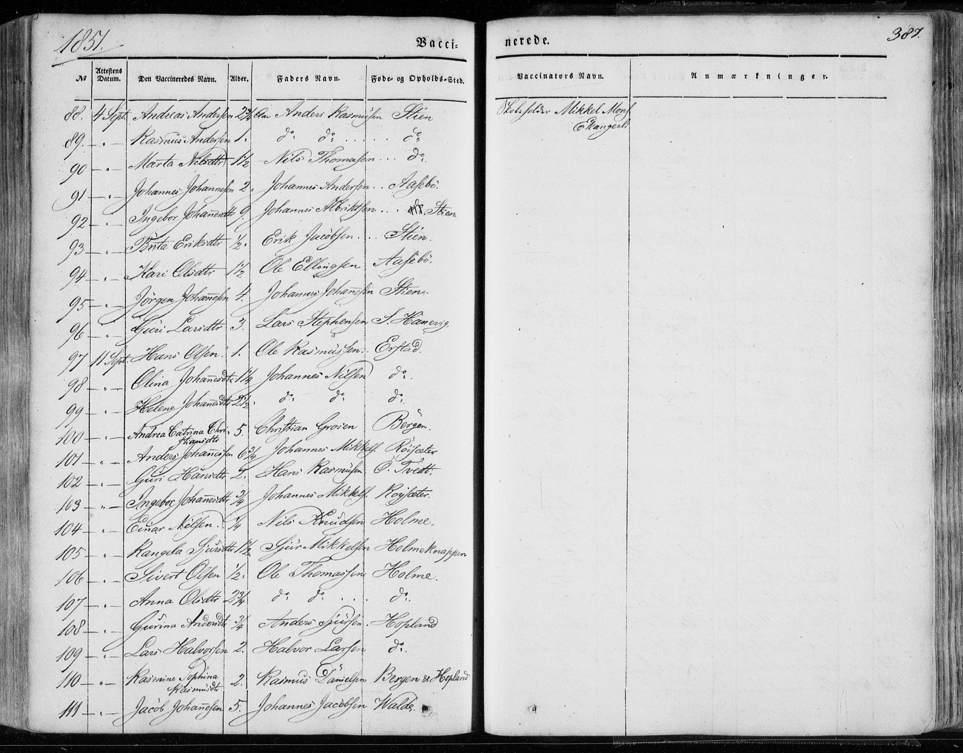 Hamre sokneprestembete, AV/SAB-A-75501/H/Ha/Haa/Haaa/L0013: Parish register (official) no. A 13, 1846-1857, p. 387