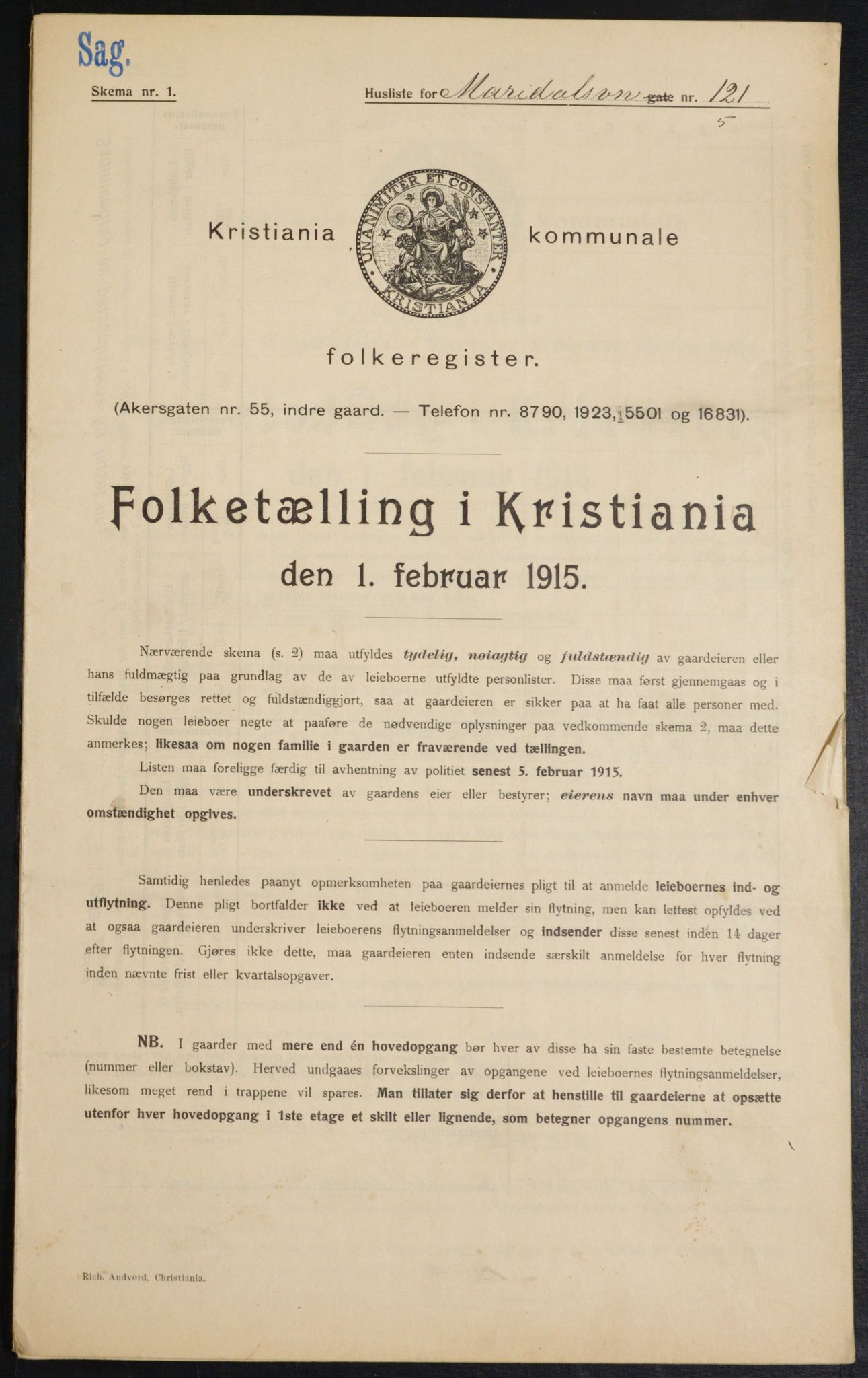 OBA, Municipal Census 1915 for Kristiania, 1915, p. 61403