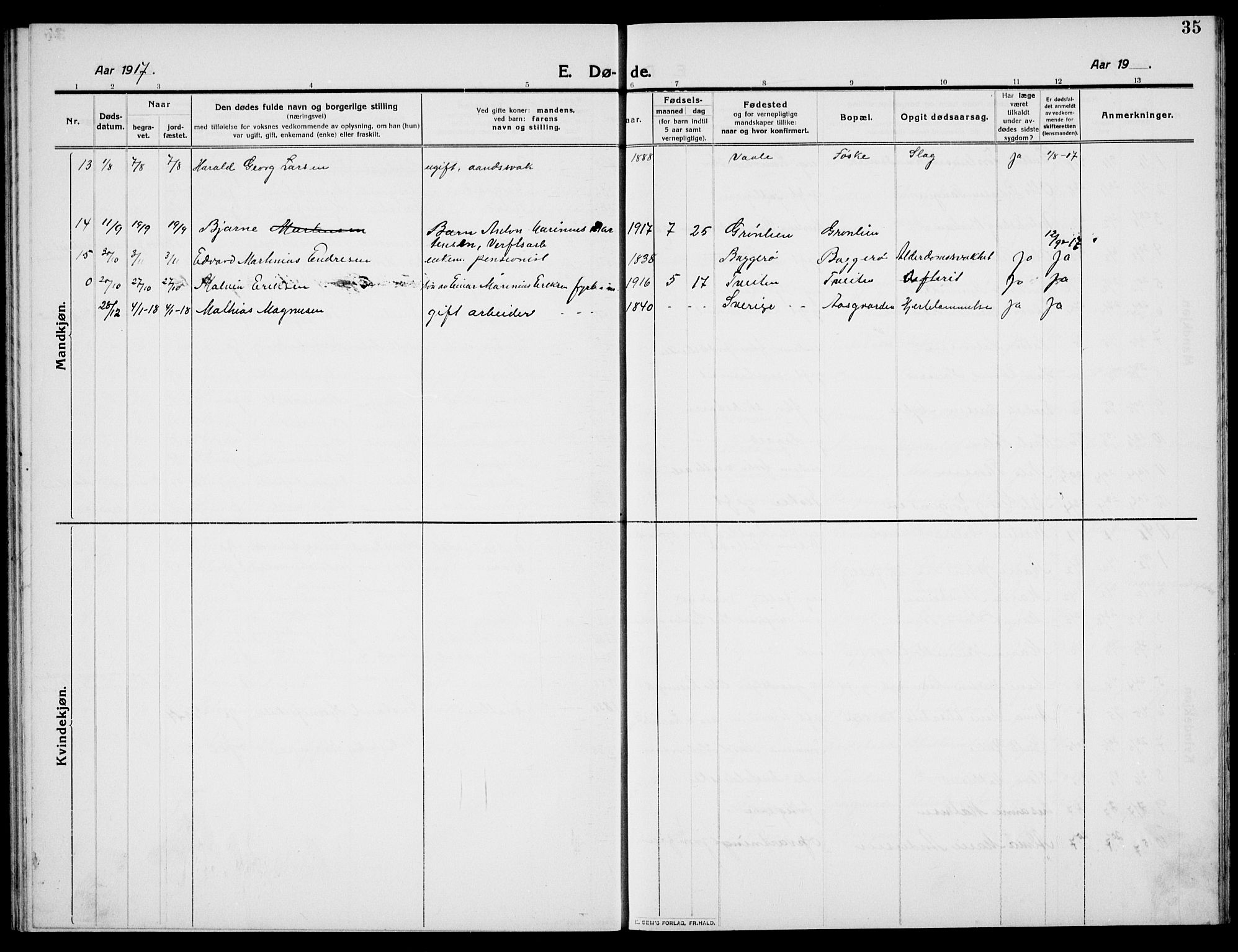 Borre kirkebøker, AV/SAKO-A-338/G/Ga/L0007: Parish register (copy) no. I 7, 1910-1920, p. 35