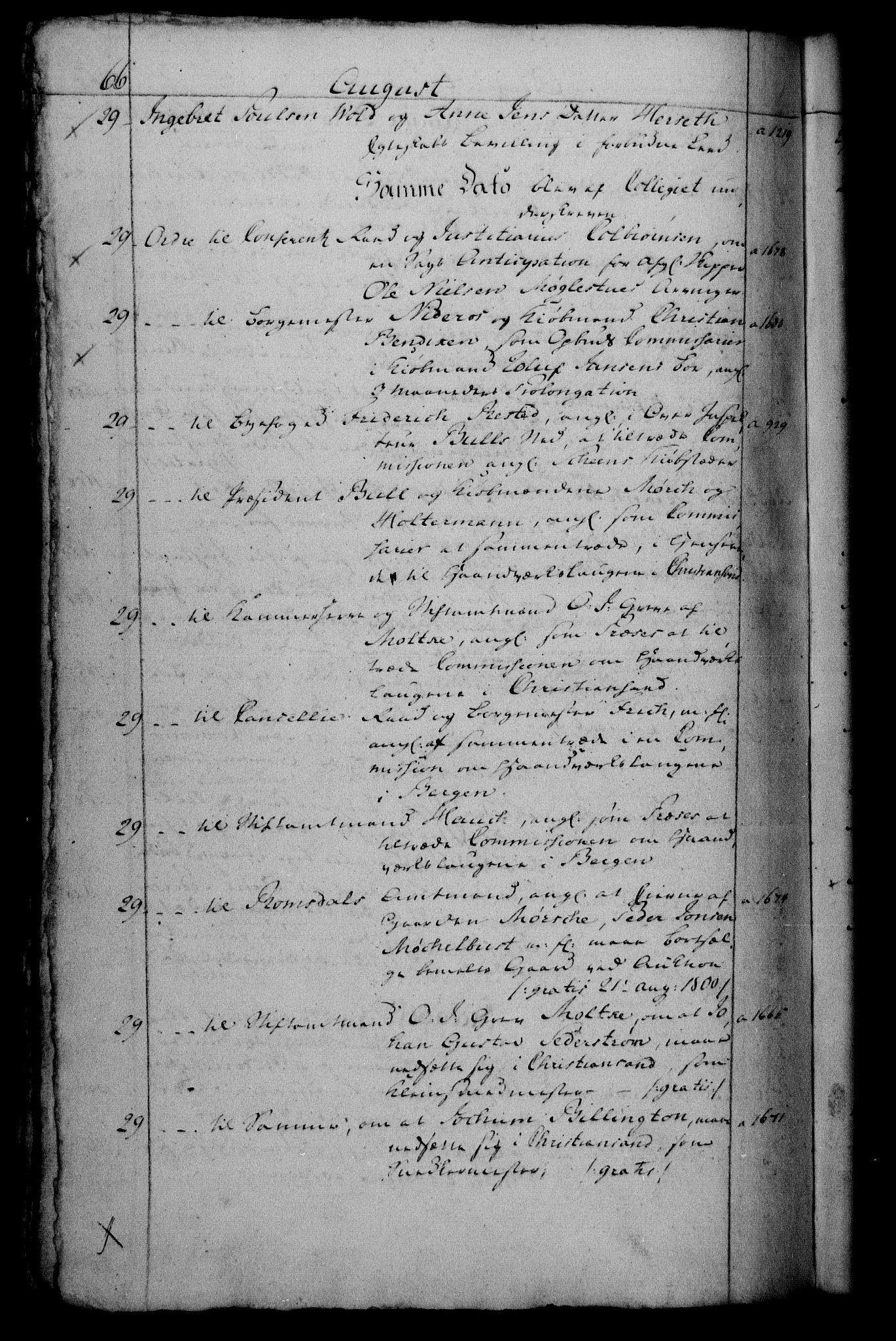 Danske Kanselli 1800-1814, RA/EA-3024/H/Hf/Hfb/Hfbc/L0001: Underskrivelsesbok m. register, 1800, p. 66