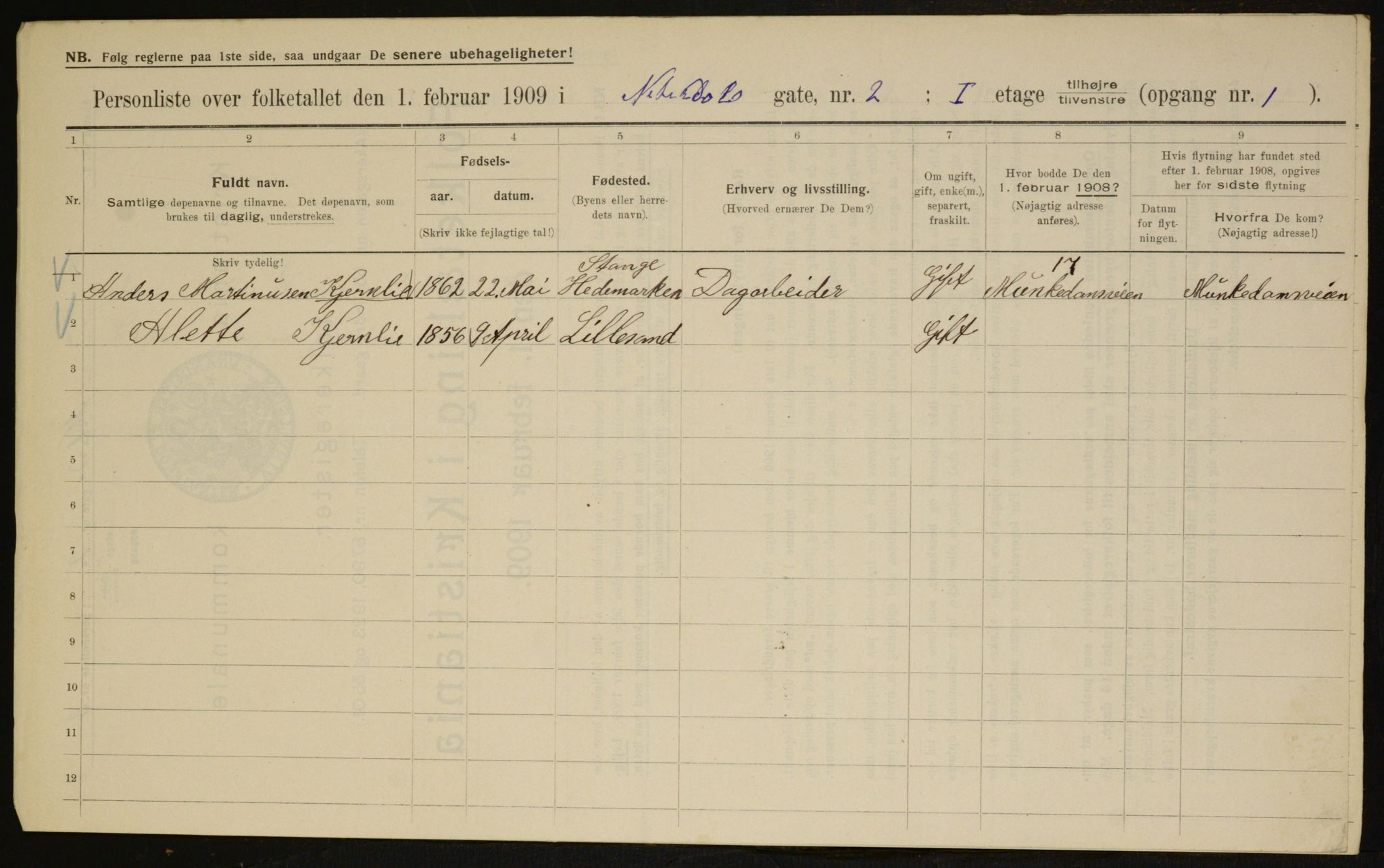 OBA, Municipal Census 1909 for Kristiania, 1909, p. 64434