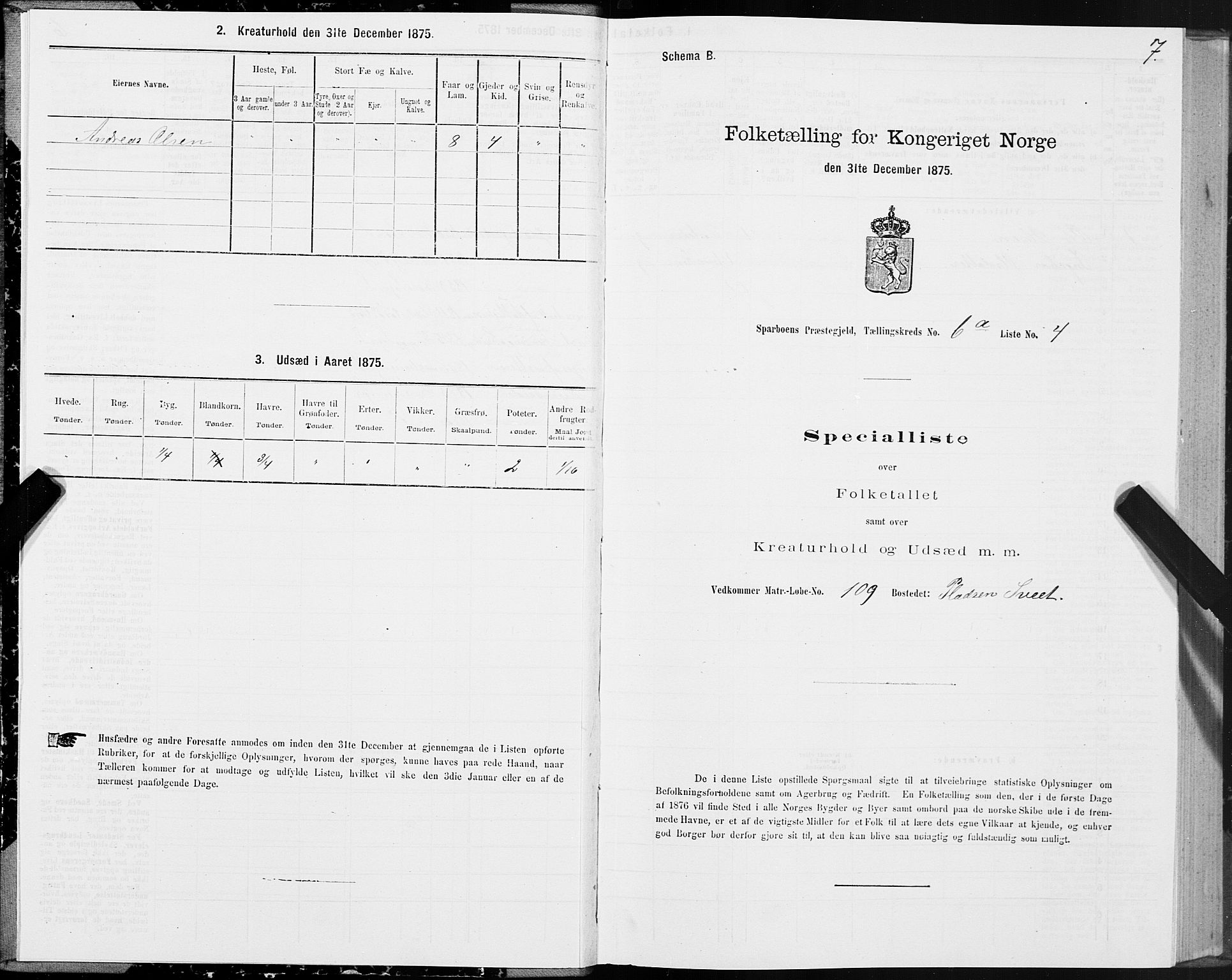 SAT, 1875 census for 1731P Sparbu, 1875, p. 3007