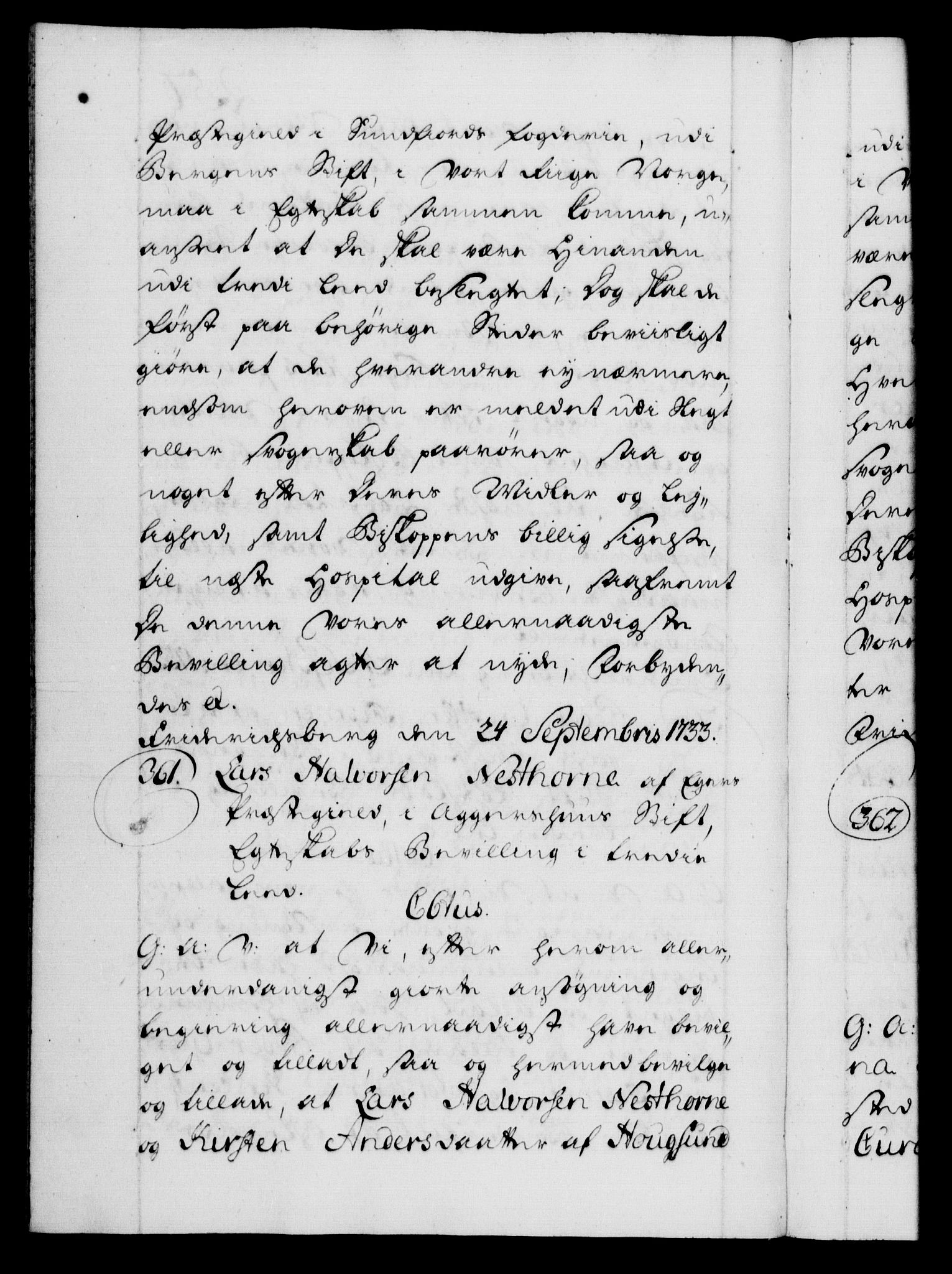 Danske Kanselli 1572-1799, AV/RA-EA-3023/F/Fc/Fca/Fcaa/L0028: Norske registre, 1733-1734, p. 257b