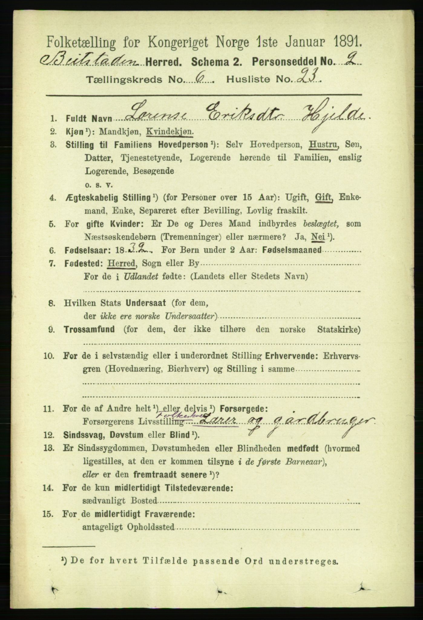 RA, 1891 census for 1727 Beitstad, 1891, p. 1662