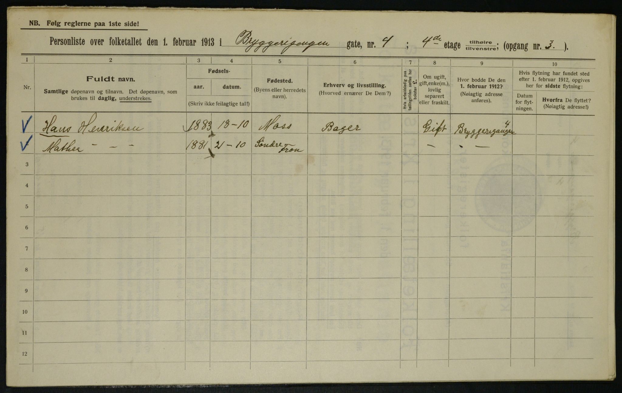 OBA, Municipal Census 1913 for Kristiania, 1913, p. 10167